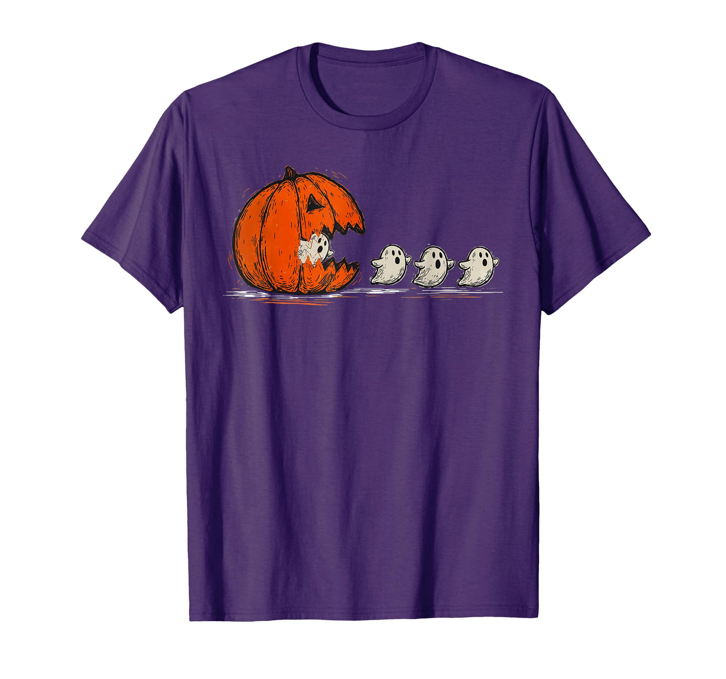 Halloween Gamer Pumpkin Eating Ghost Costume Men Boys Kids T-Shirt