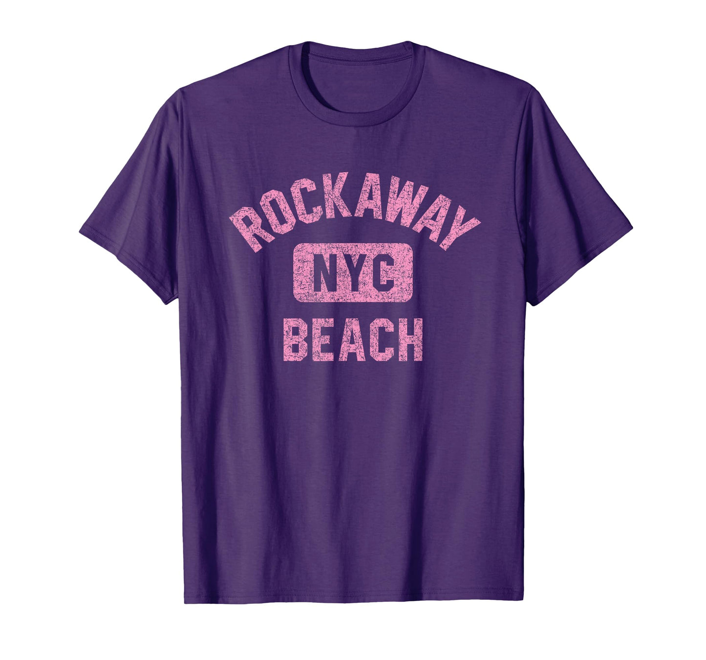 Rockaway Beach NYC Gym Style Distressed Pink Print T-Shirt