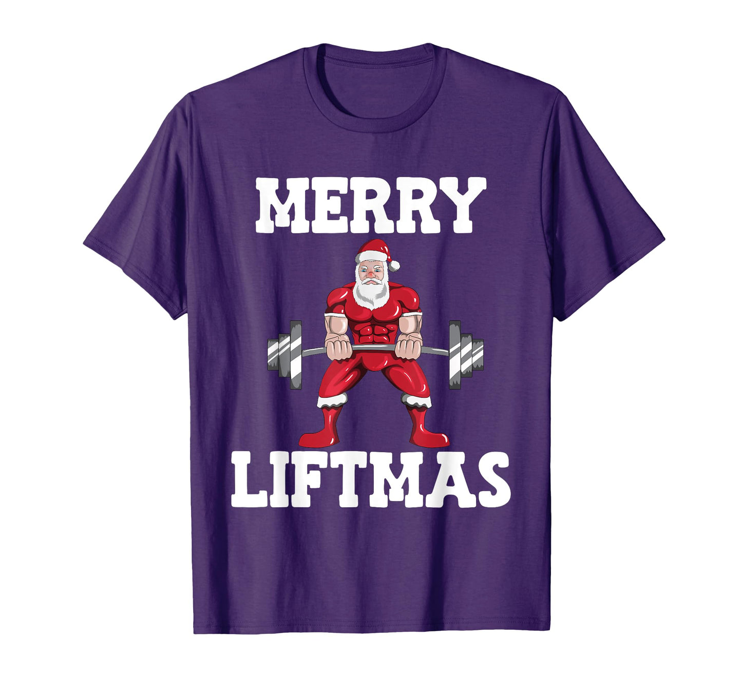 Christmas Santa Claus With Weight Lifter Powerlifting T-Shirt