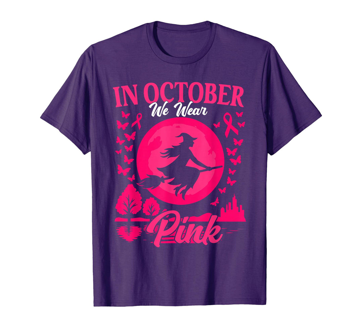 in October We Wear Pink Breast Cancer Women Halloween Girls T-Shirt