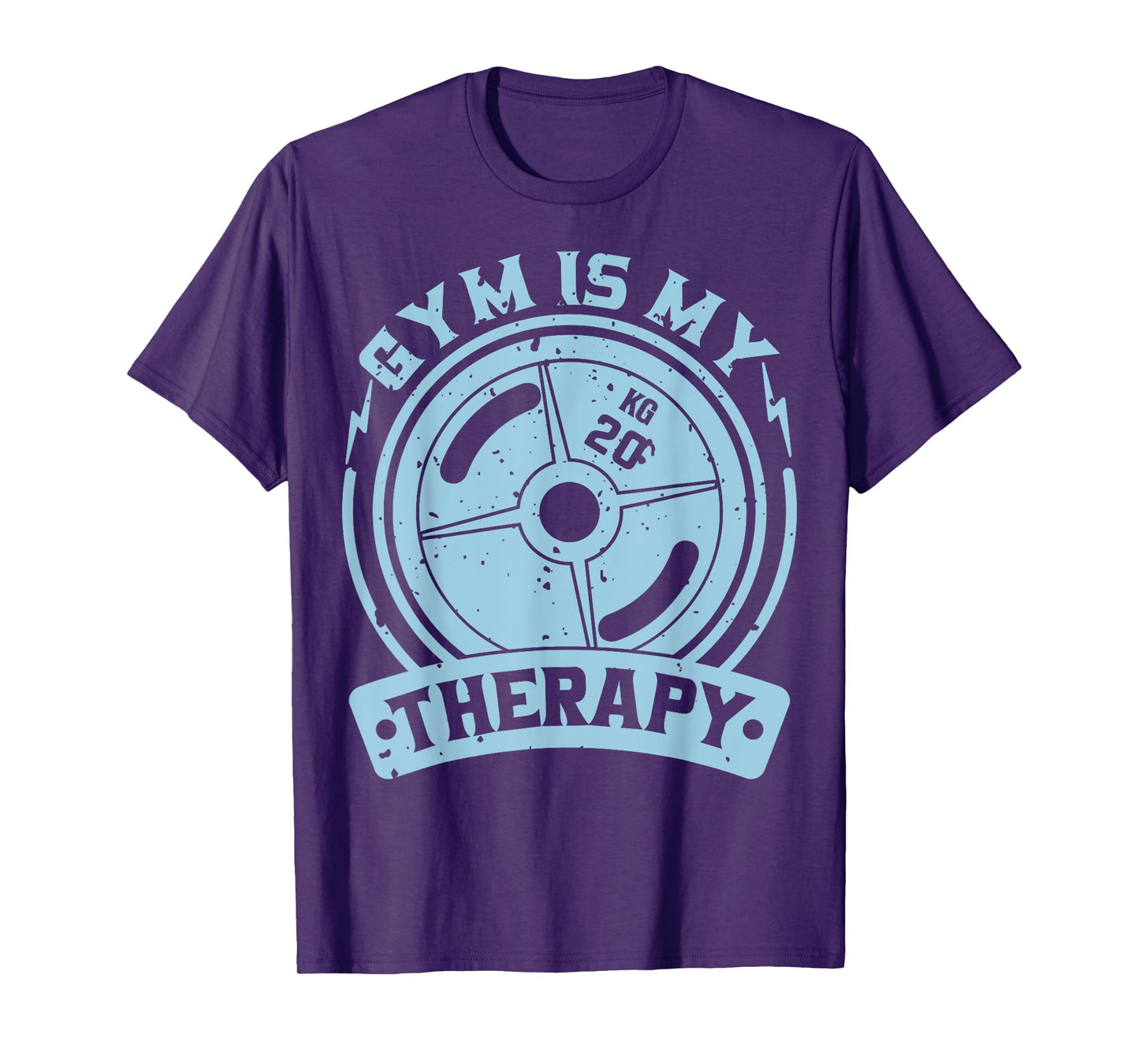 Motivation Workout Gift Gym Is My Therapy Unisex-Adult T-Shirt Black Short Sleeve Modern Graphic Letter Print Crew Neck Regular Fit Cotton 70% Polyester 30% Size 6