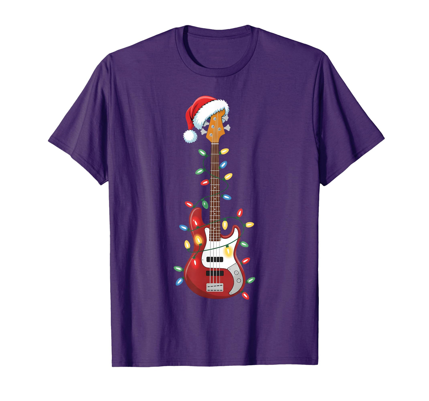Guitar Santa Hat Christmas Lights Bass Player Guitarist Xmas T-Shirt