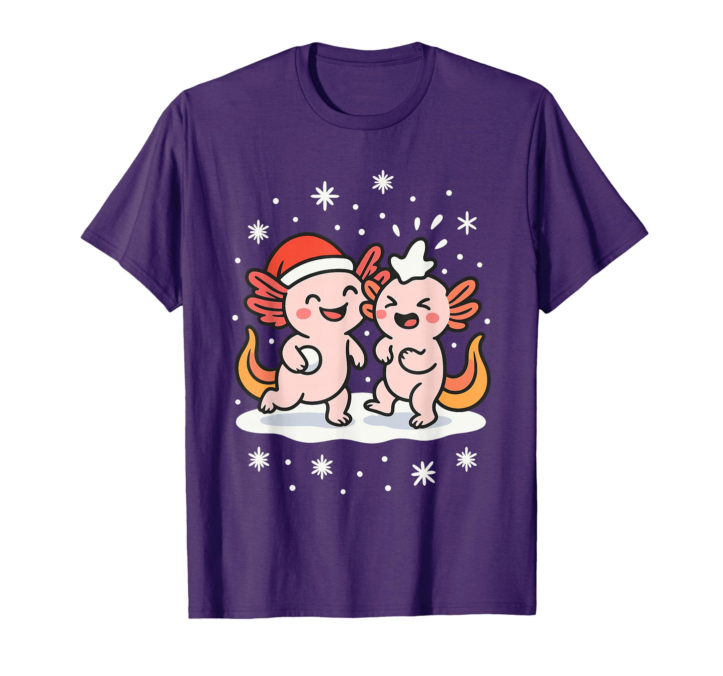 Funny Christmas Axolotl Snowball Fight Holiday T-Shirt
