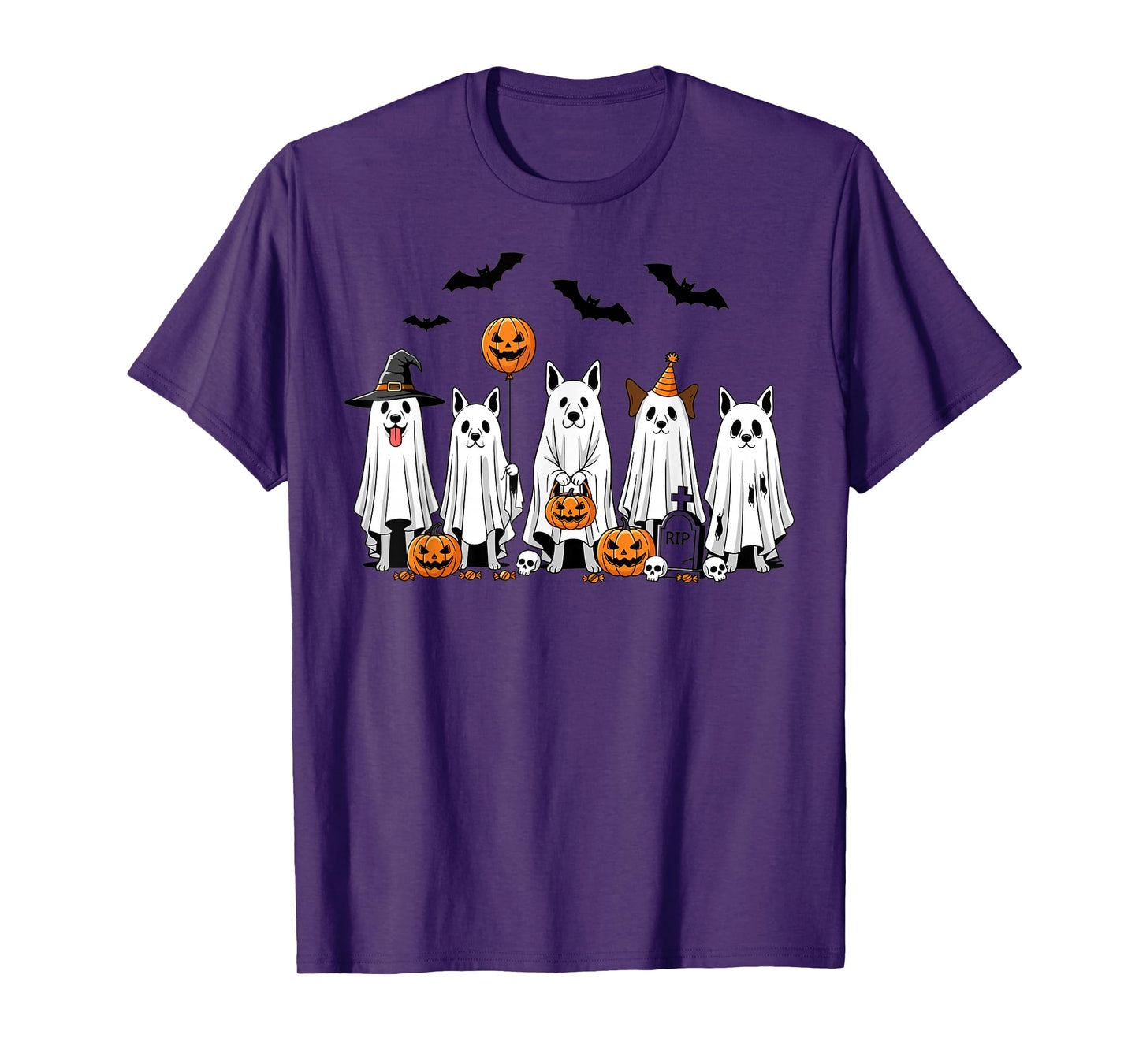Halloween Ghost Dogs Pumpkin Candy Party Costume T-Shirt