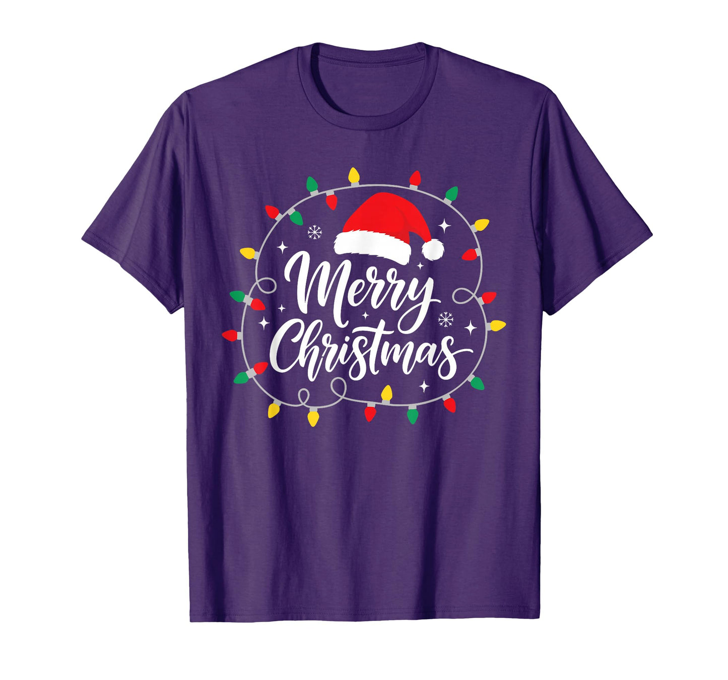 Merry Christmas Lights Red Santa Hat Xmas Family Men Women T-Shirt