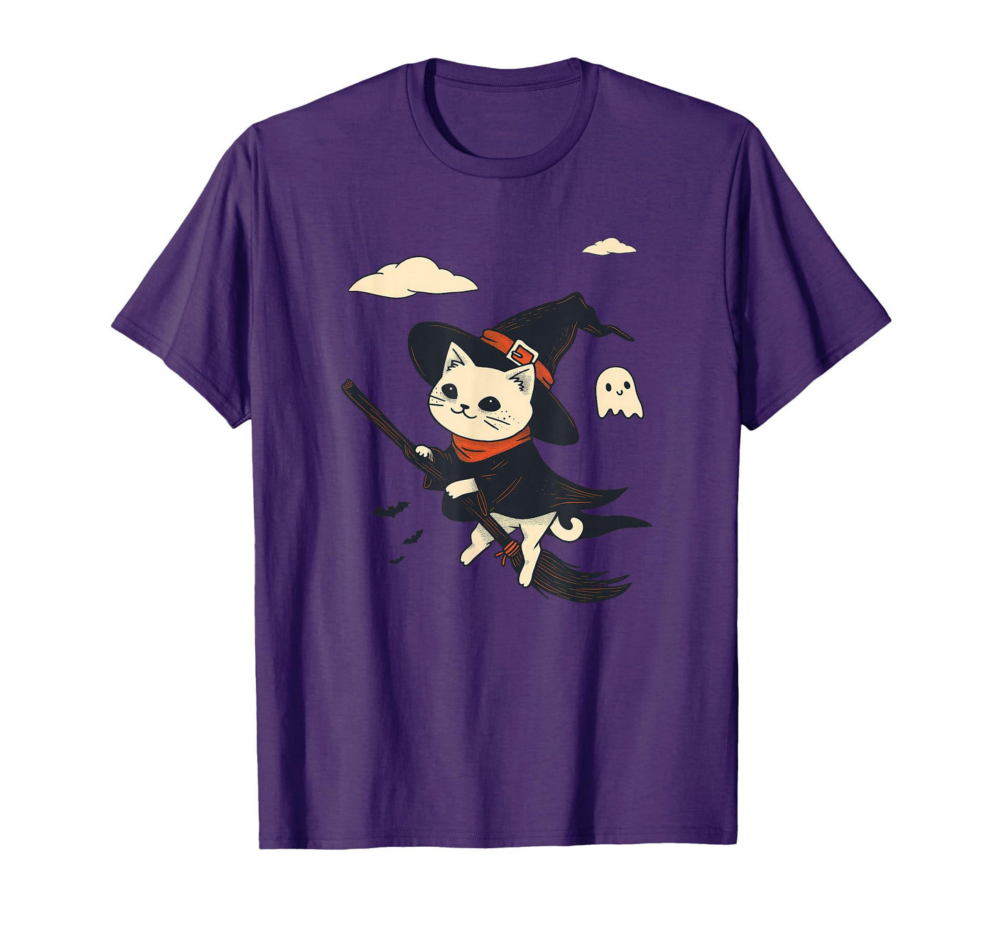 Cute Halloween Cat Witch Broomstick T-Shirt