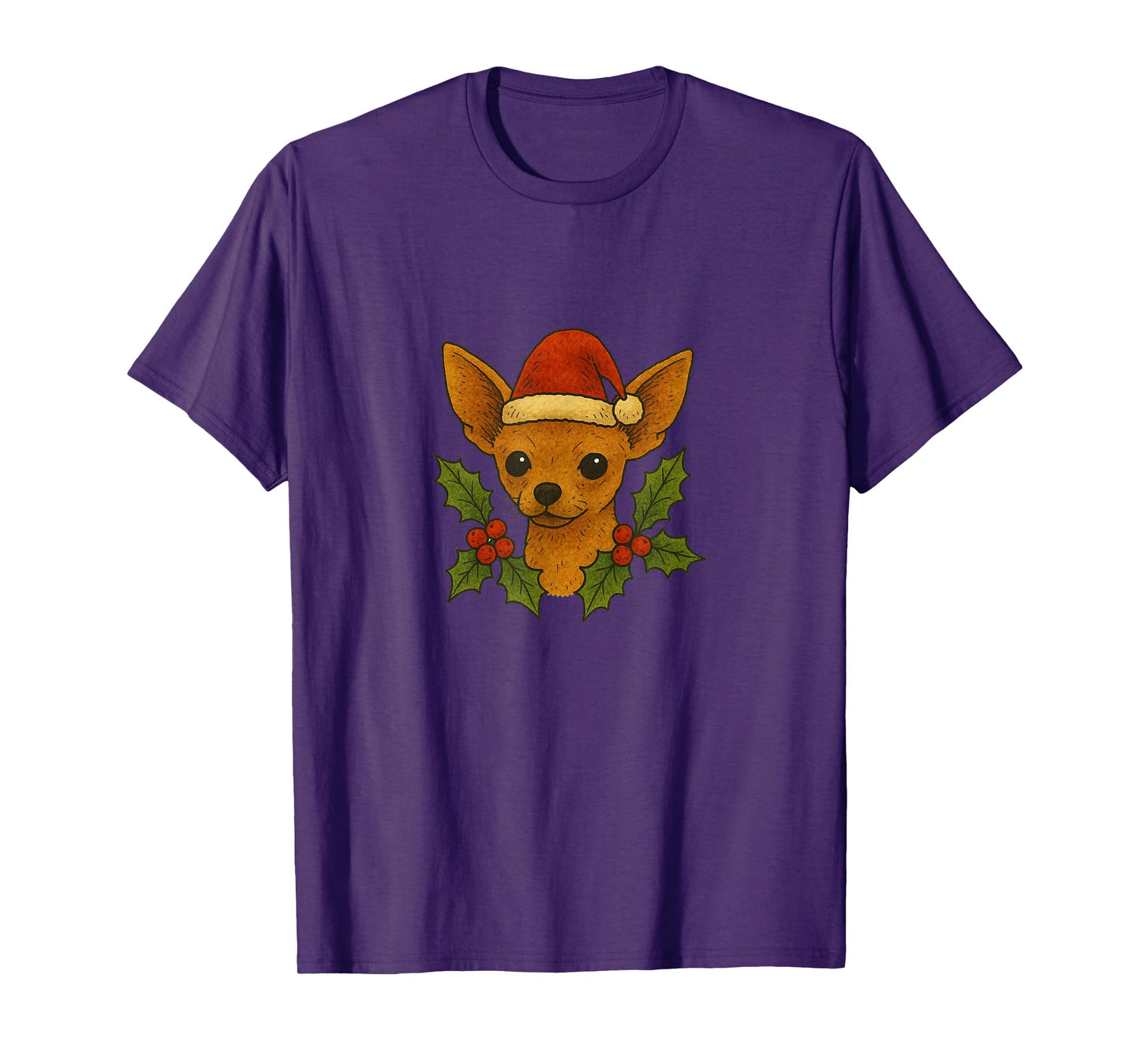 Christmas Chihuahua Holiday Lights Santa Hat Winter Festive T-Shirt