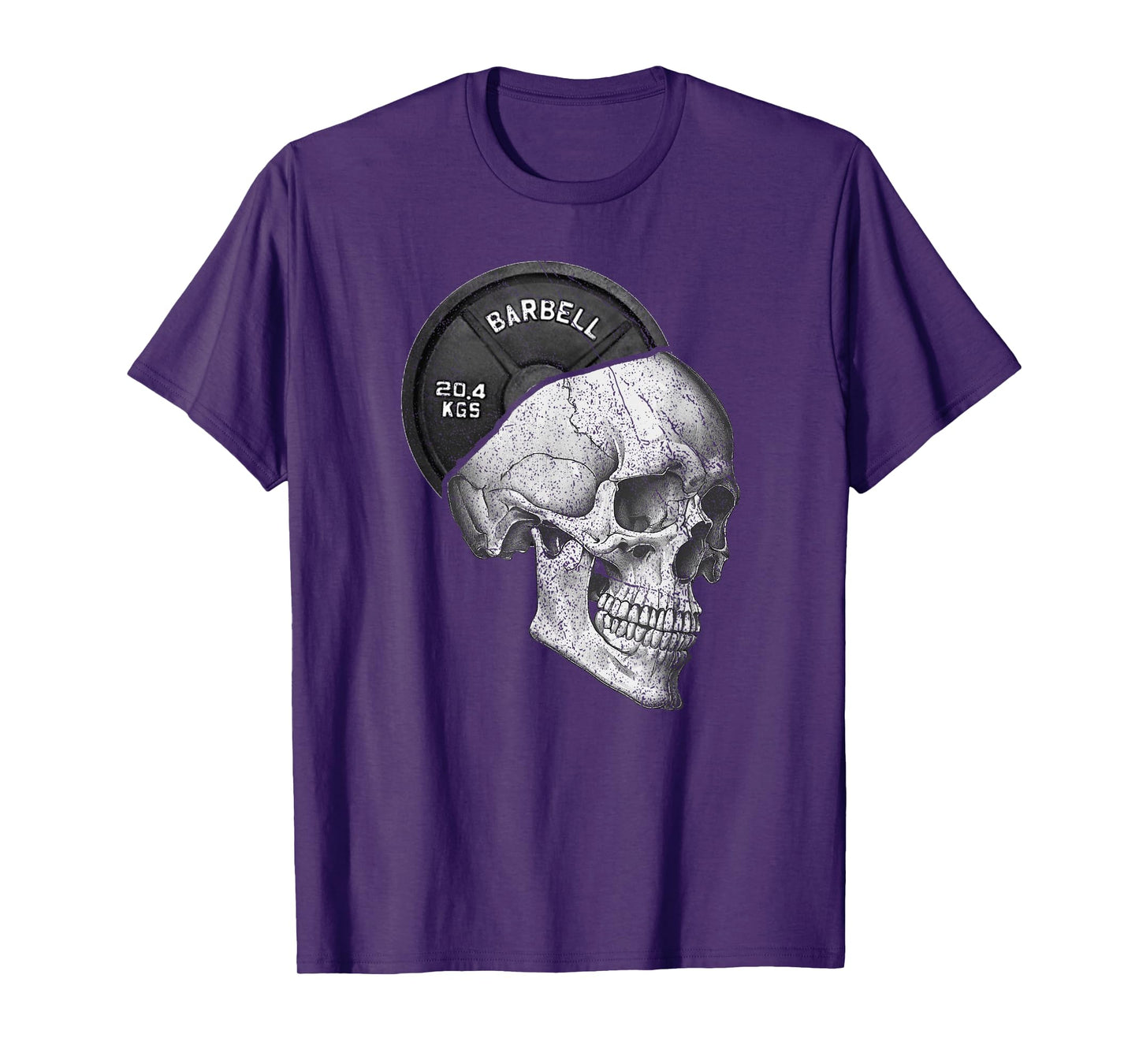 Funny Skull Weightlifting Gym Print T-Shirt