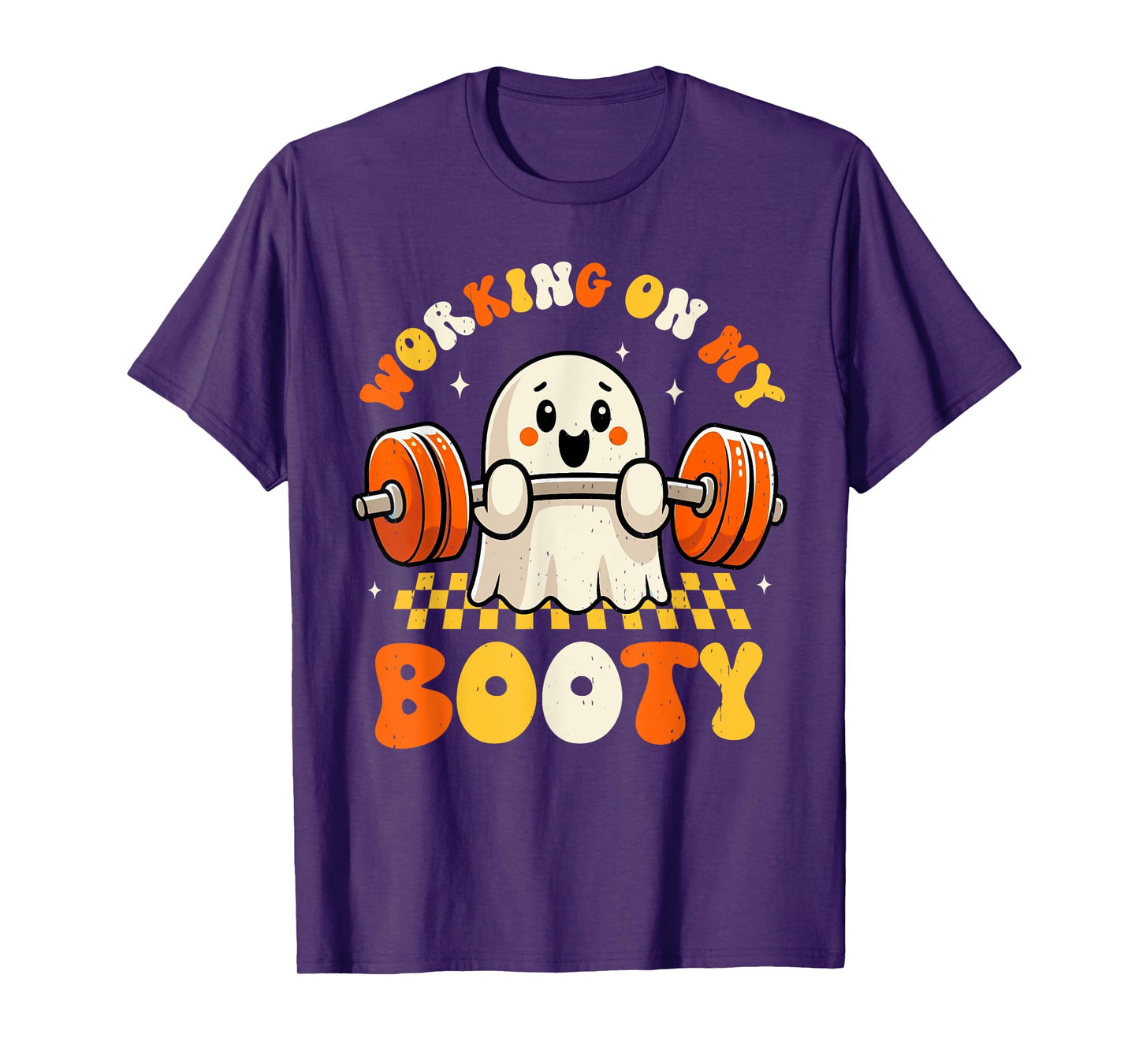 Groovy Working On My Booty Boo-Ty Funny Halloween Gym Ghost T-Shirt