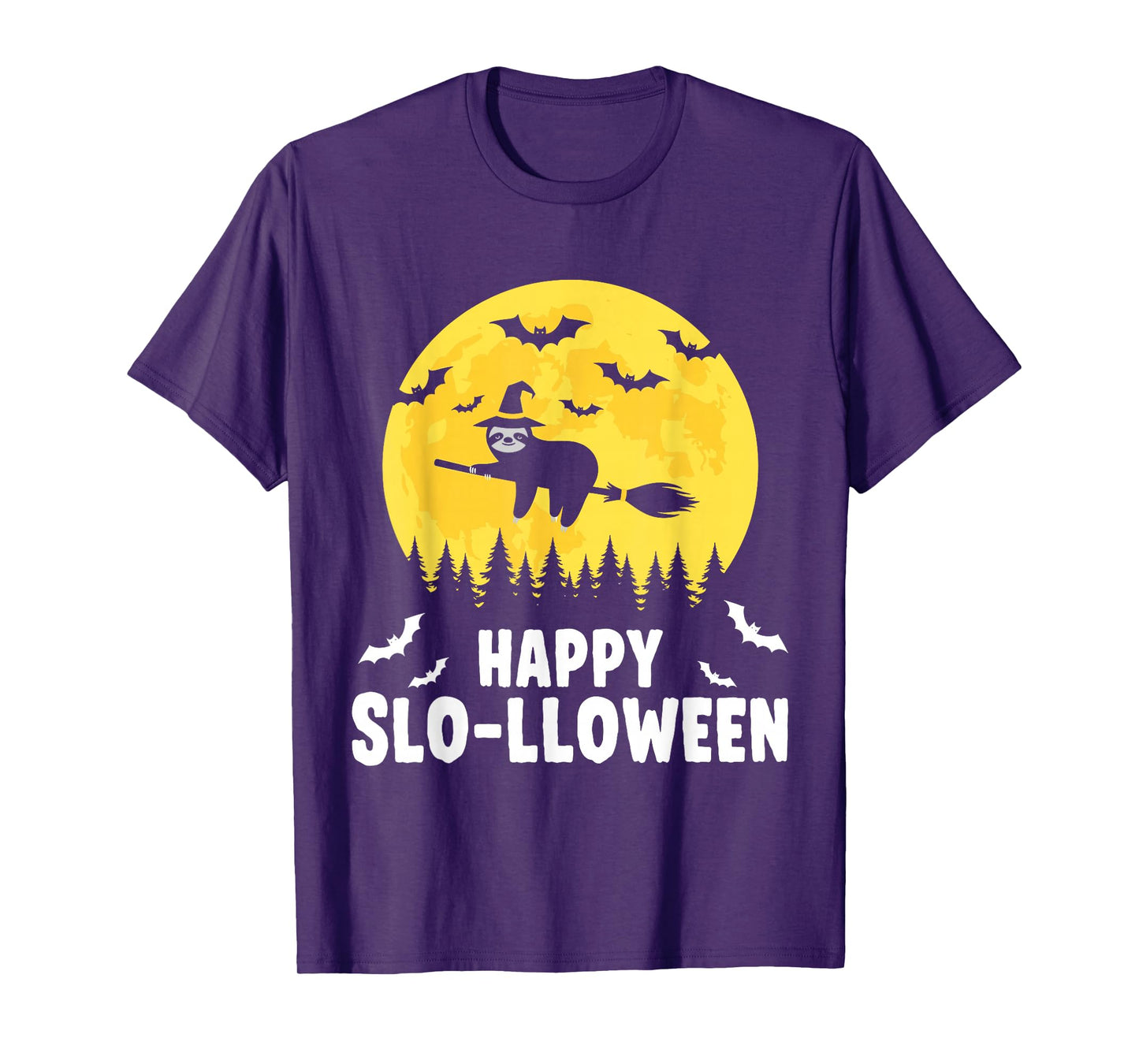 Happy Slo-lloween Funny Halloween Sloth Flying Witch T-Shirt