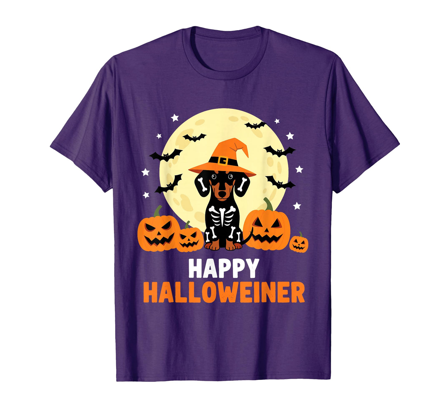 Happy Halloweiner Funny Halloween Dachshund Witch Skeleton T-Shirt