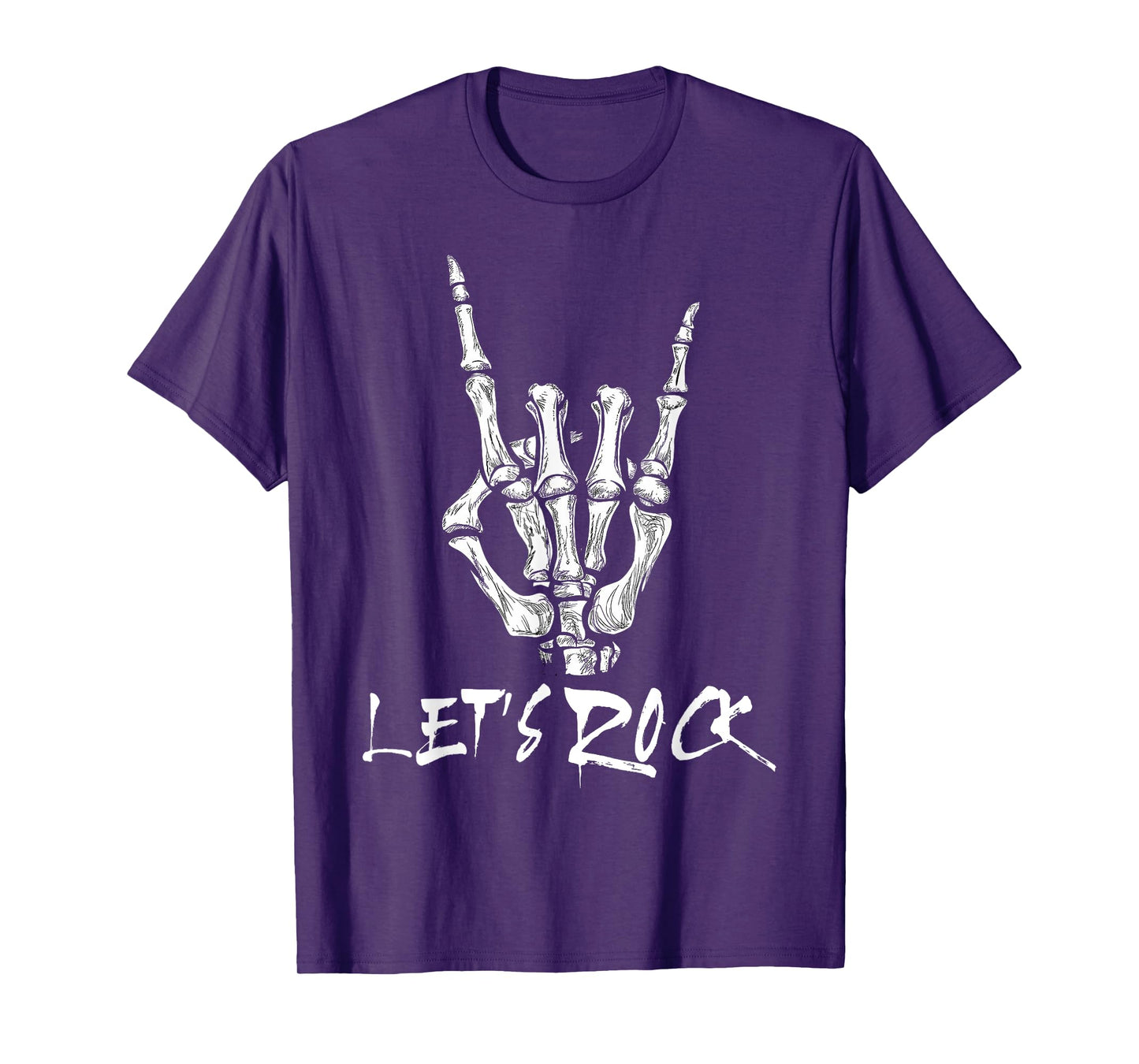 Lets Rock Band Rock and Roll Skeleton Hand Sign Rock Concert T-Shirt