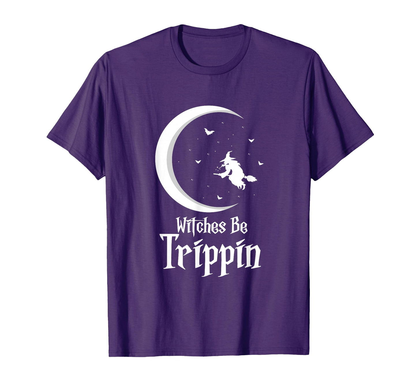 Witches Be Trippin Funny Retro Halloween Witch Flying Moon T-Shirt
