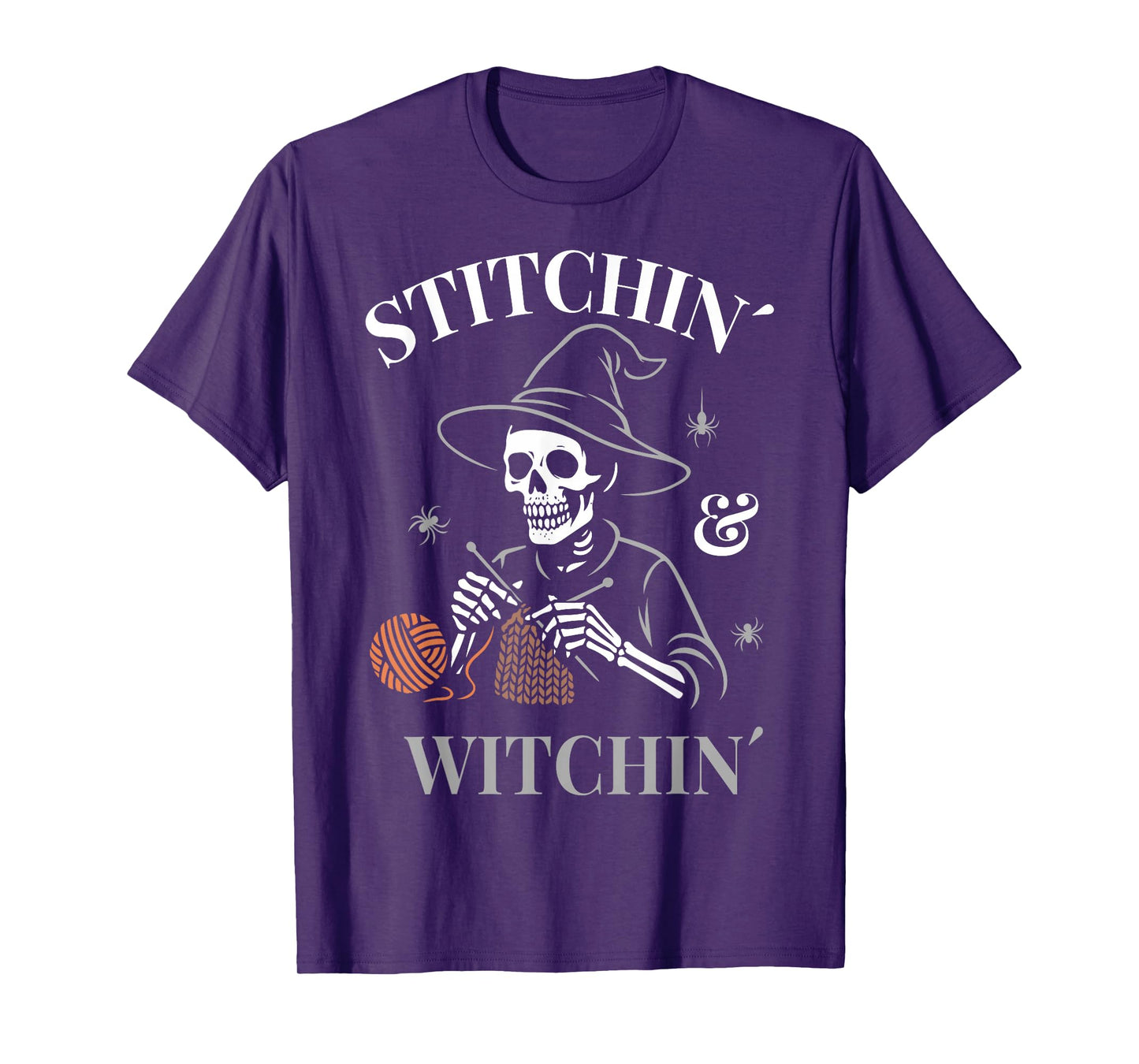 Stitchin and Witchin Halloween Skeleton Witch is Knitting T-Shirt