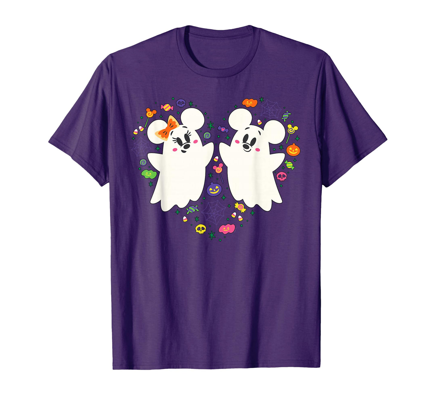 Disney Mickey and Minnie Cute Little Ghosts Halloween Heart T-Shirt