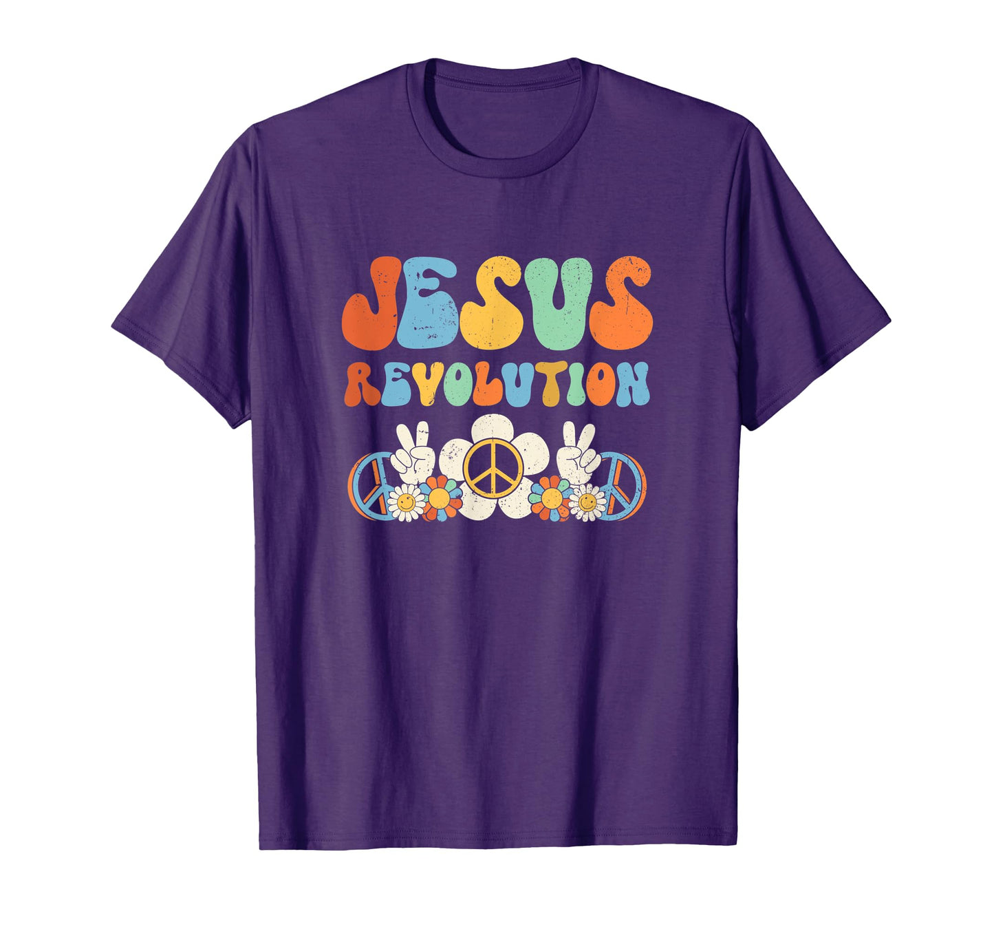 Jesus Revolution Faith Groovy Flower Peace Sign Christian T-Shirt