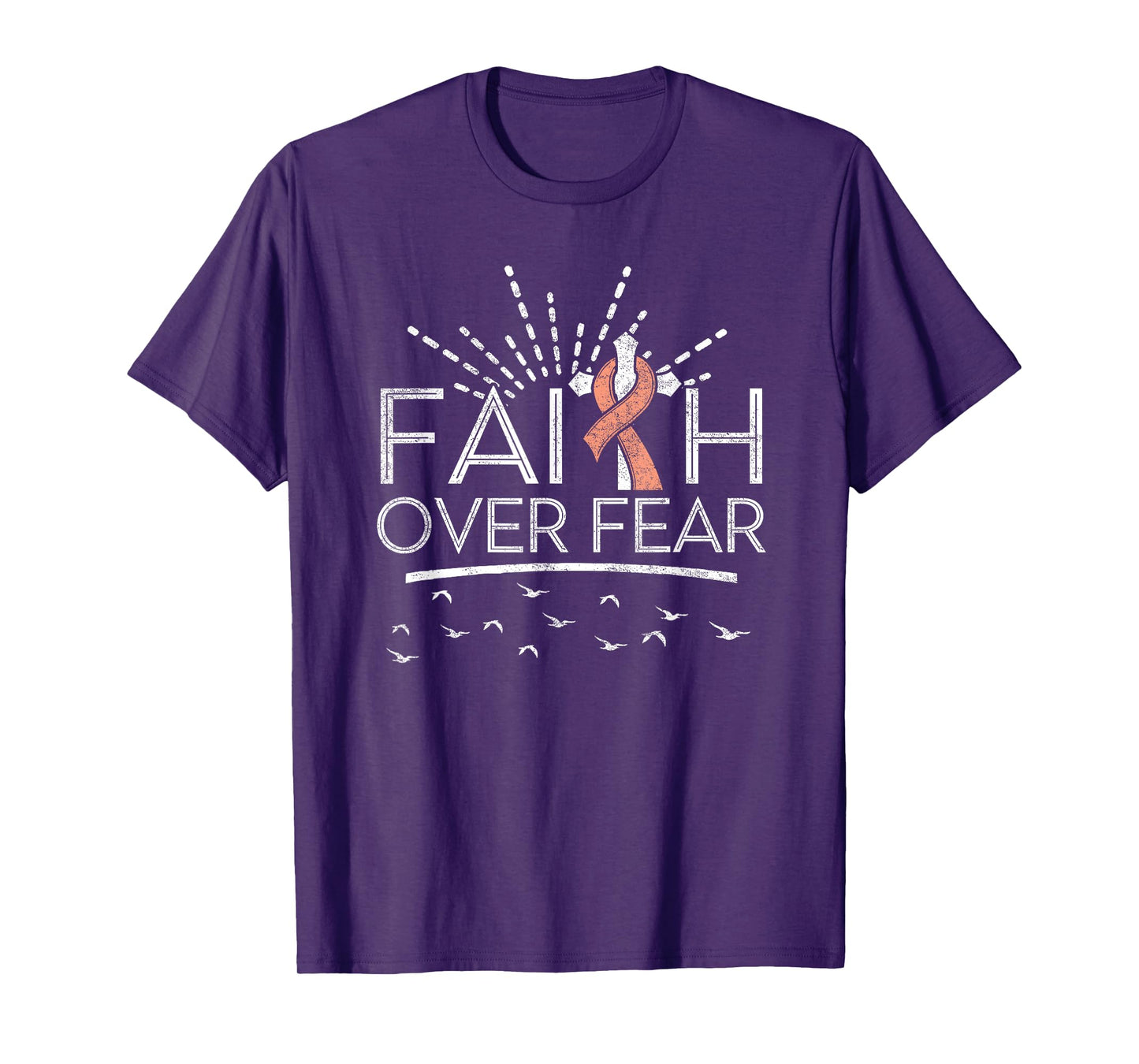 Faith over Fear Peach Ribbon Uterine Cancer T-Shirt