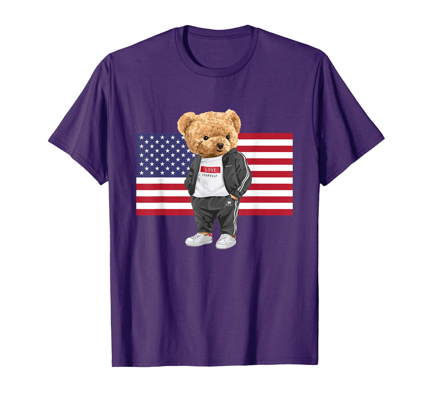 Cool USA Teddy Bear Illustration Novelty Graphic Designs T-Shirt