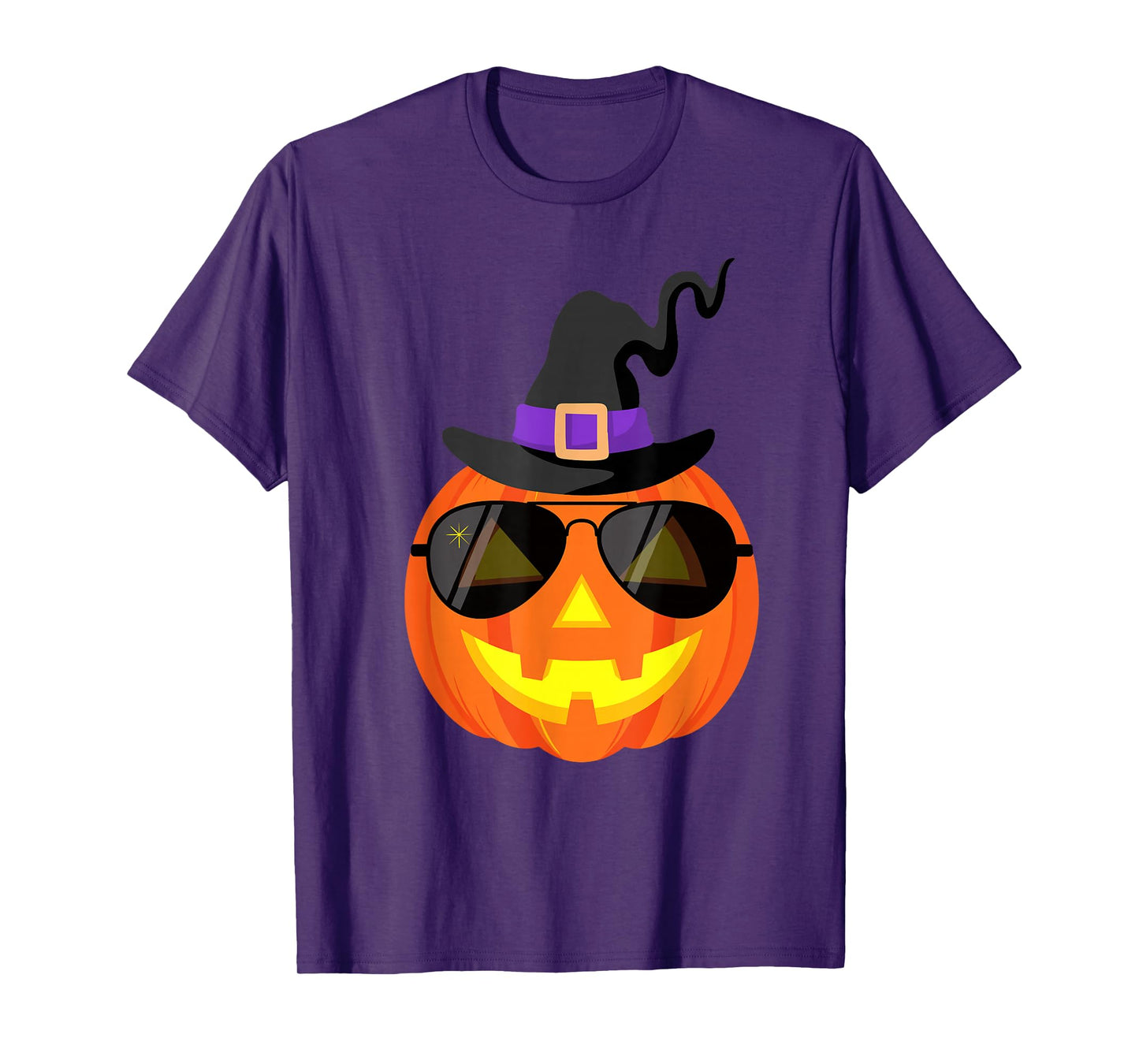 Halloween Funny Pumpkin with Sunglasses & Witch Hat T-Shirt