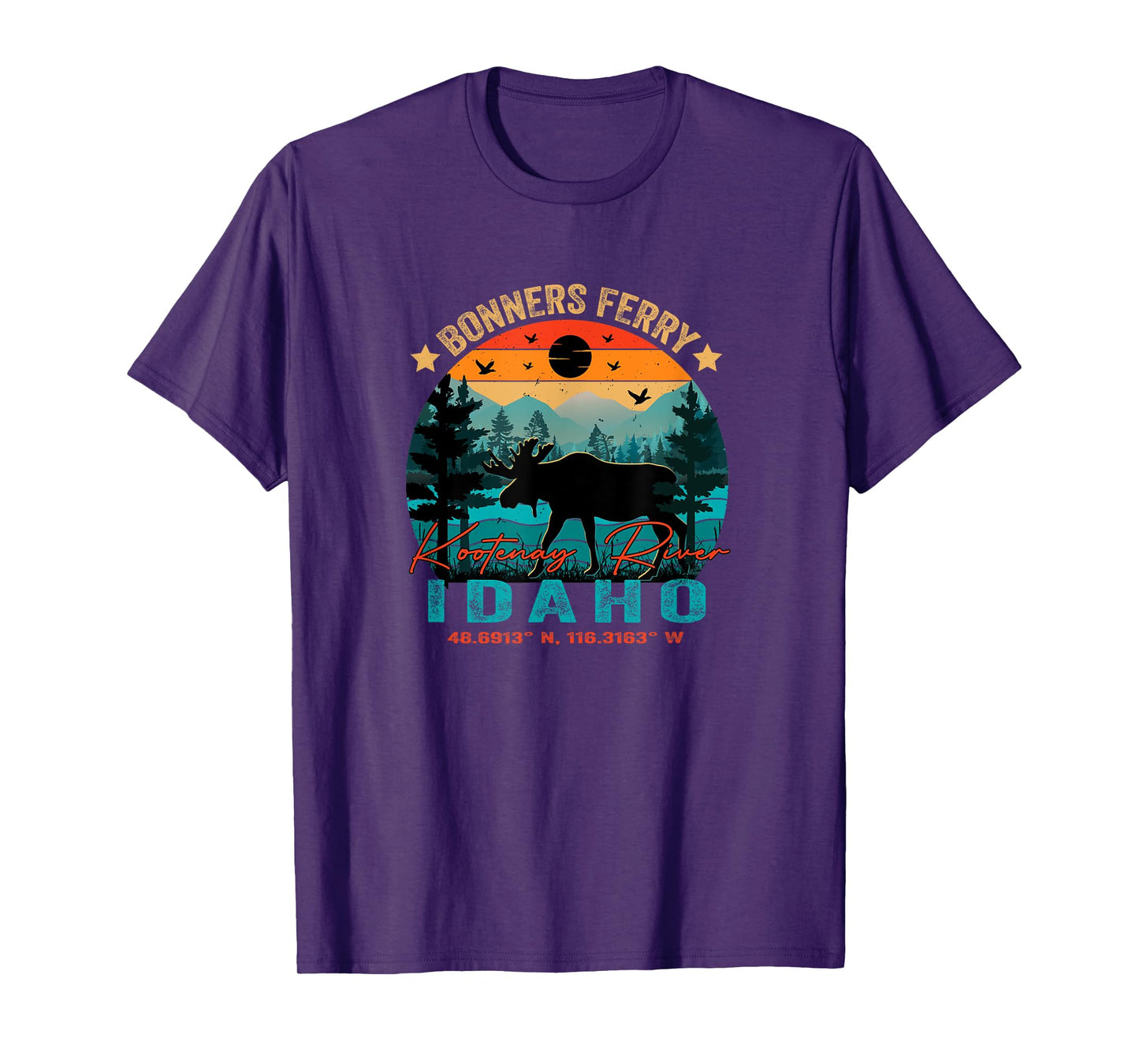 Bonners Ferry Idaho ID Retro Sunset Vintage Moose Mountains T-Shirt