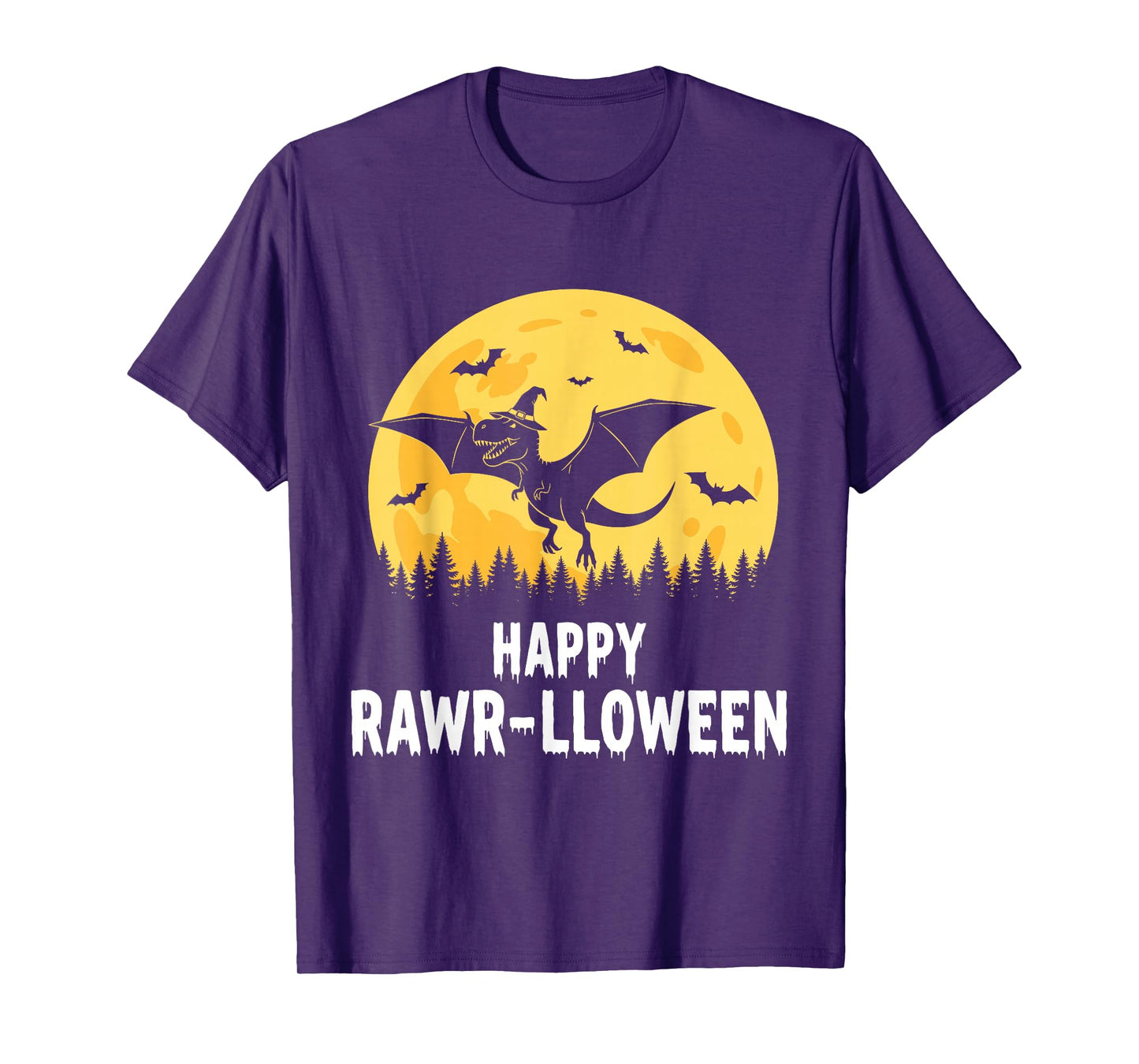 Happy Rawr-lloween Funny Halloween T Rex Flying Witch T-Shirt
