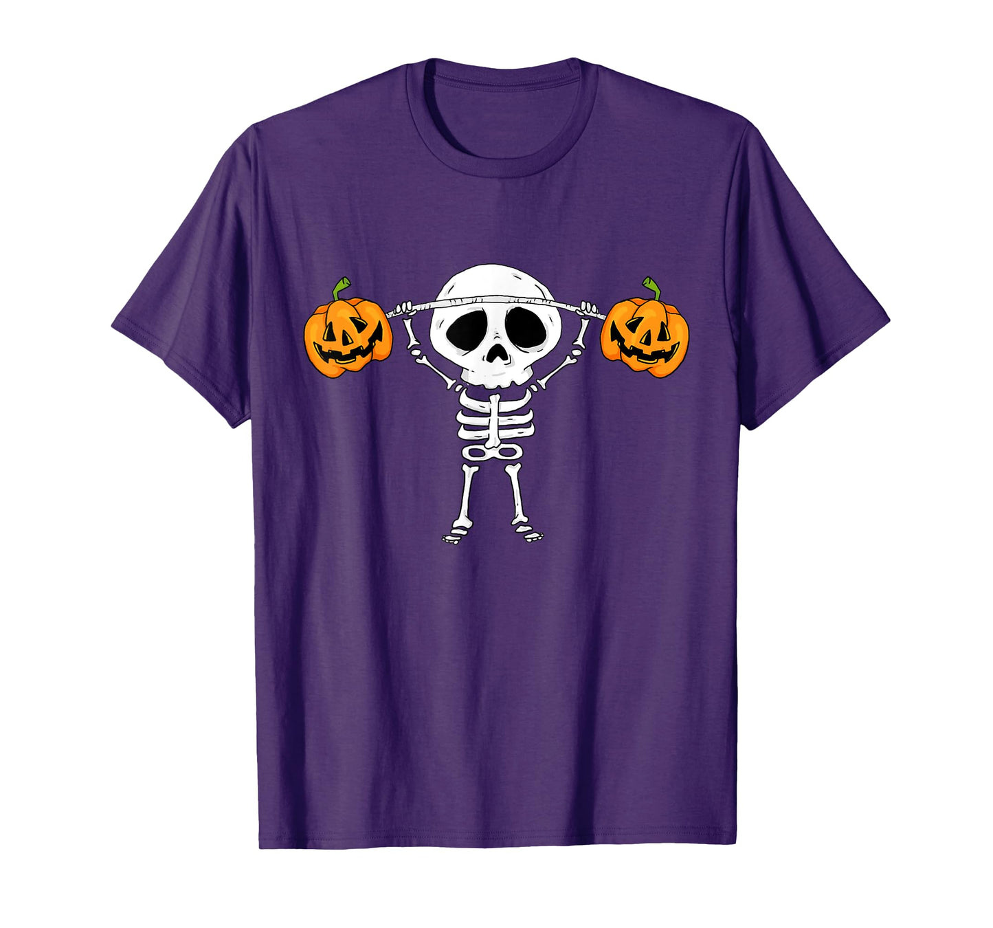 Skeleton Lifting Pumpkins Funny Halloween Snatch Barbell T-Shirt