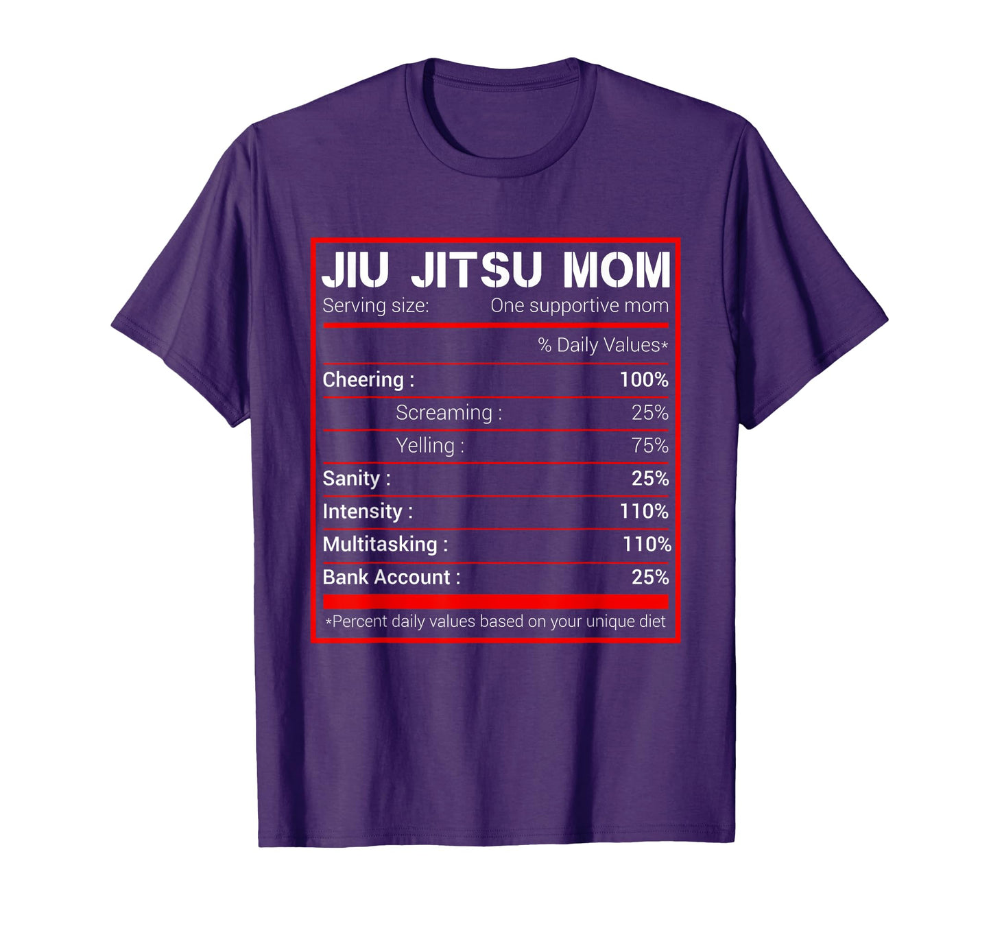 Brazilian Jiu Jitsu Mom Nutritional Facts BJJ MMA T-Shirt