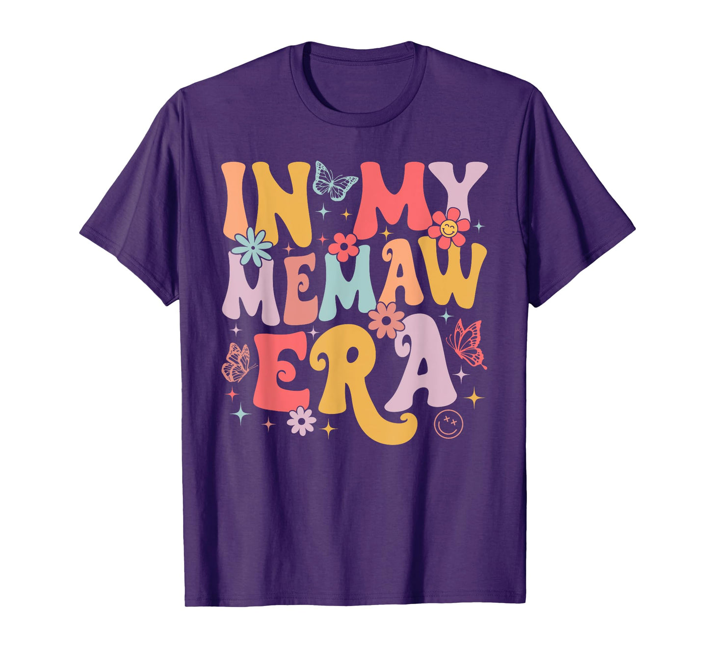 In My Memaw Era Groovy Retro Mothers Day Butterfly Women T-Shirt