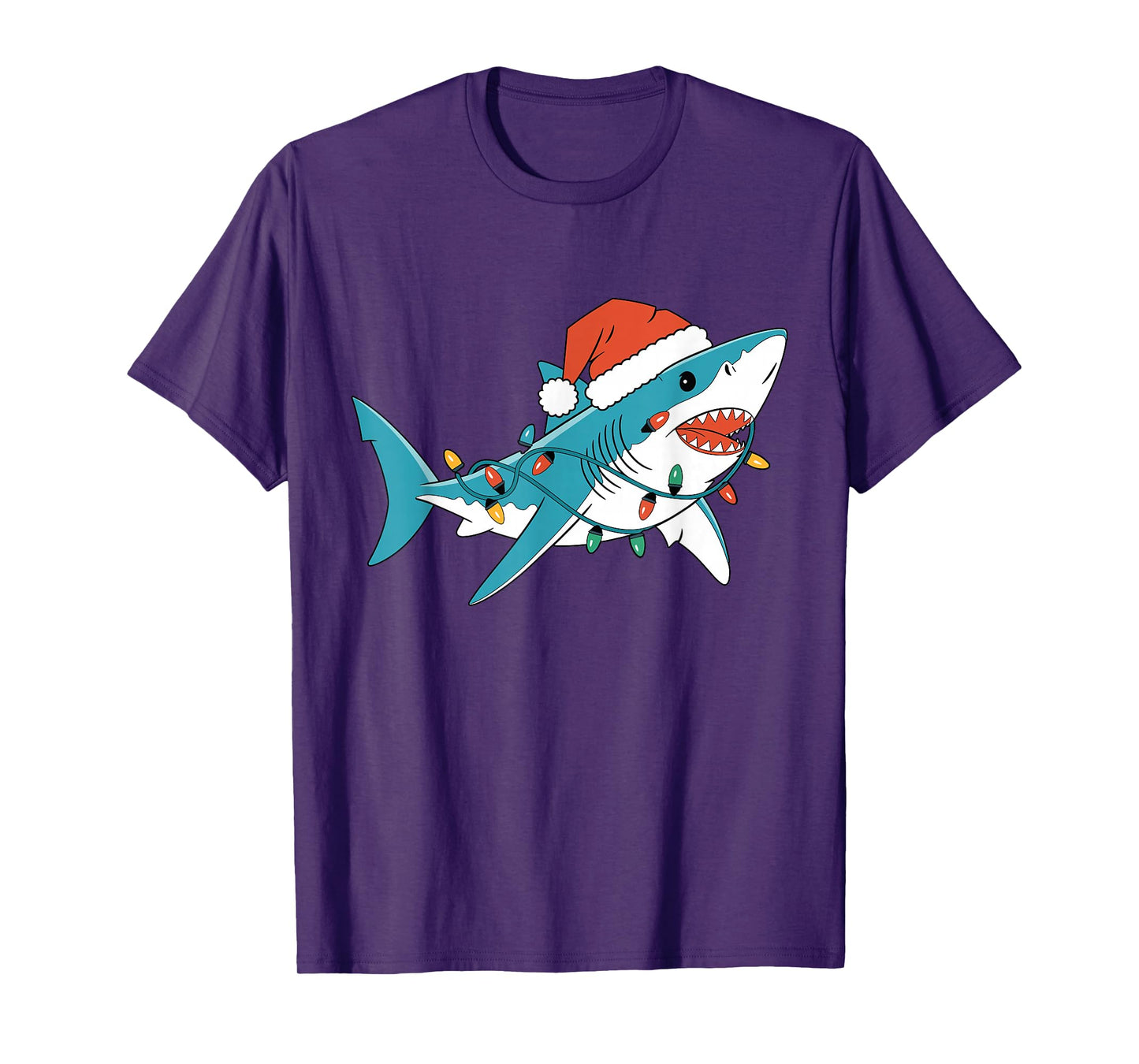 Santa Shark Christmas Lights Sharkmas Tree Xmas Boys Men Tee T-Shirt