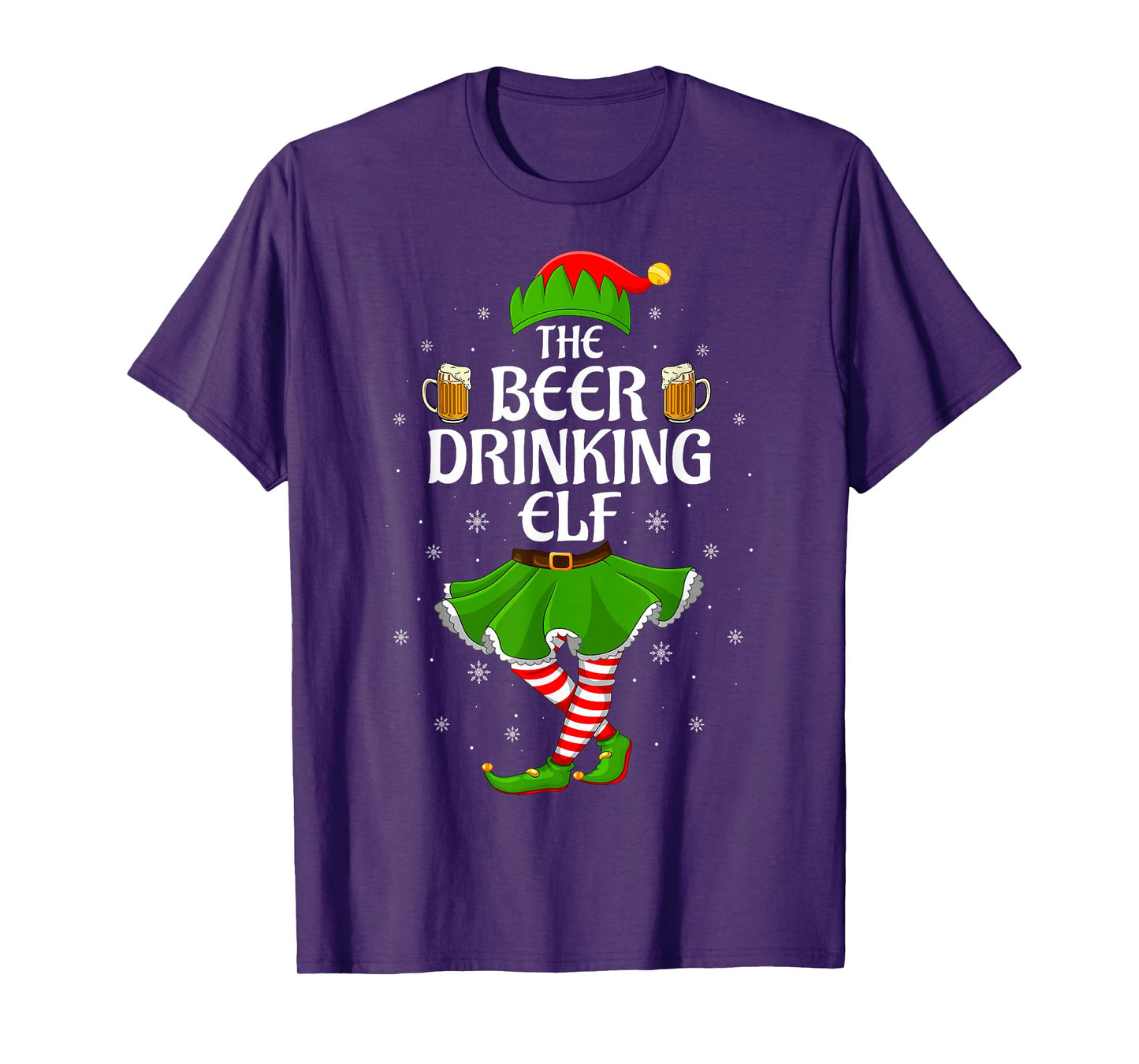 Beer Drinking Elf Christmas Family Girl Women Elf Squad Xmas T-Shirt