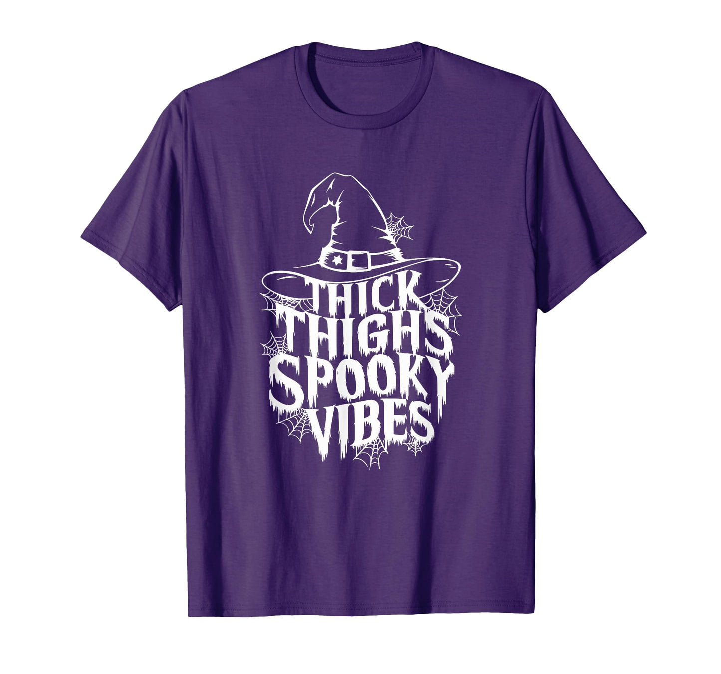 Thick Thighs Spooky Vibes Witch Hat Funny Halloween T-Shirt