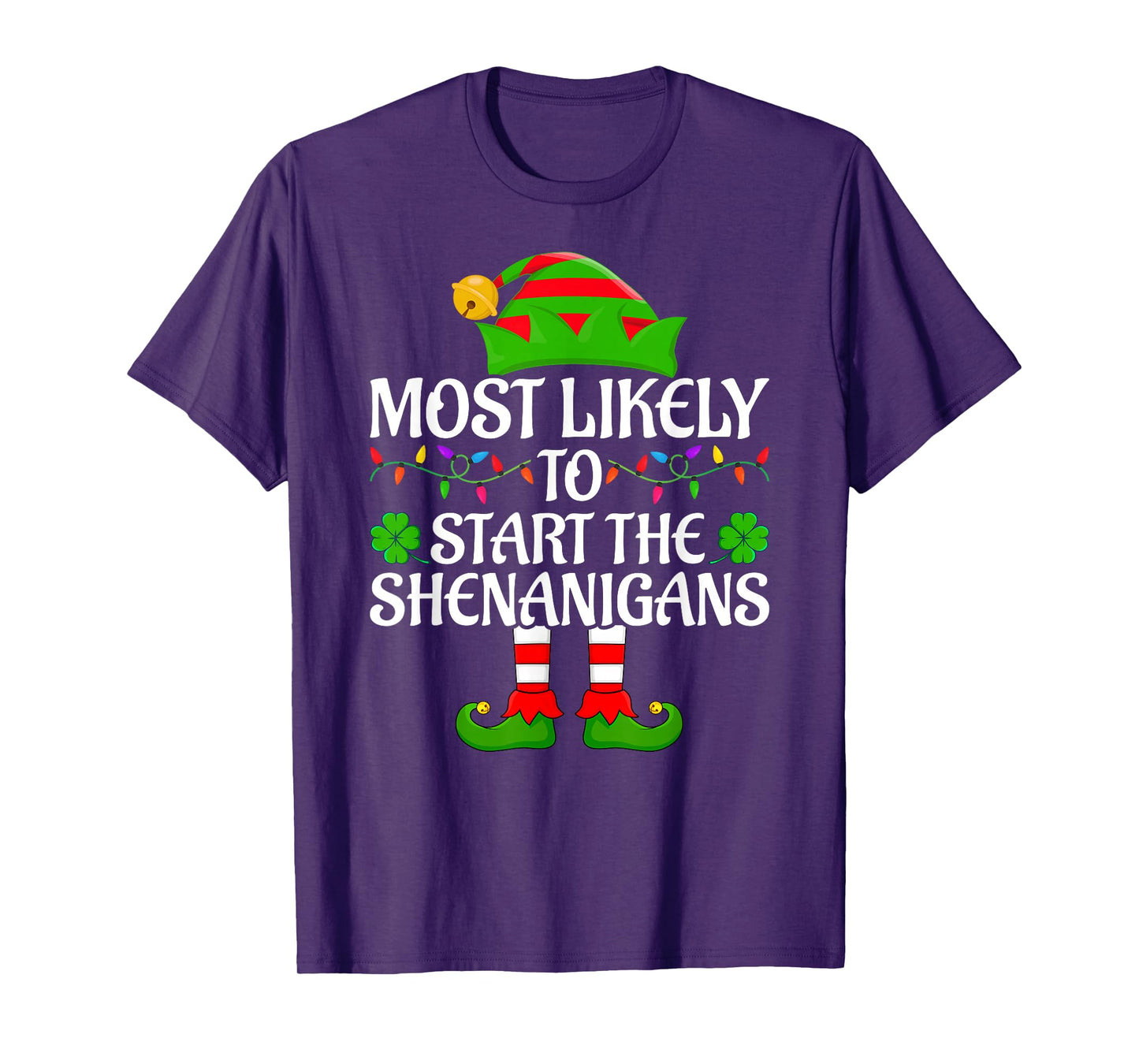 Most Likely to Start The Shenanigans Elf Christmas Pajamas T-Shirt