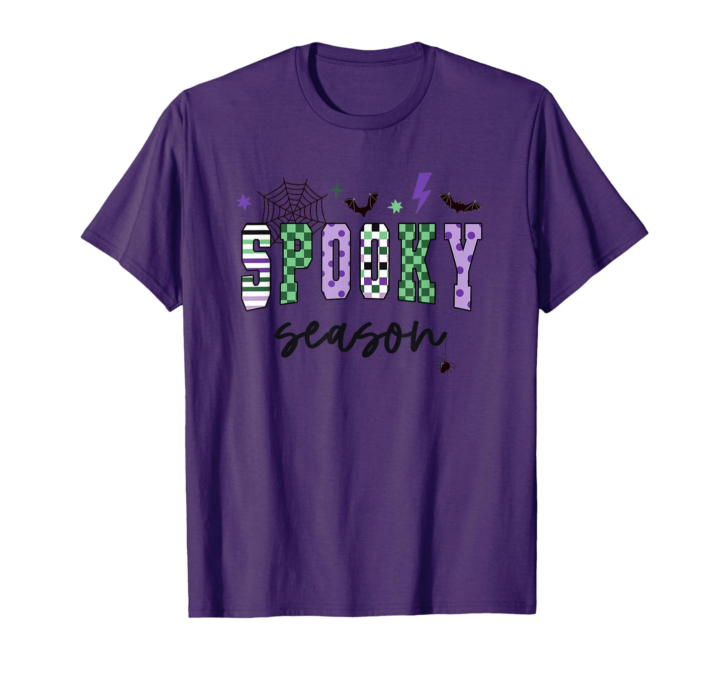 Spooky Season Graphic Design with Bats and Spider Webs T-Shirt