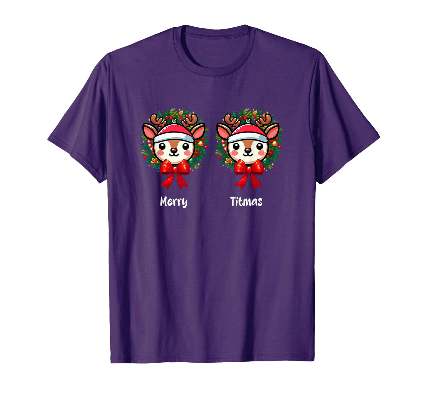 Merry Christmas Funny Joke Bra Women Two Cute Reindeer T-Shirt