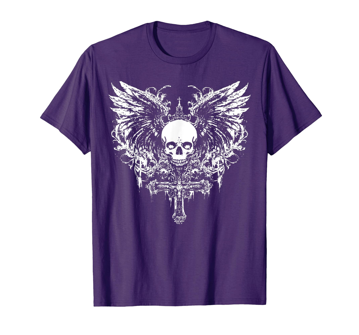 Emo Y2K Grunge Aesthetic Skull Cross Goth Alt Gothic Wings T-Shirt