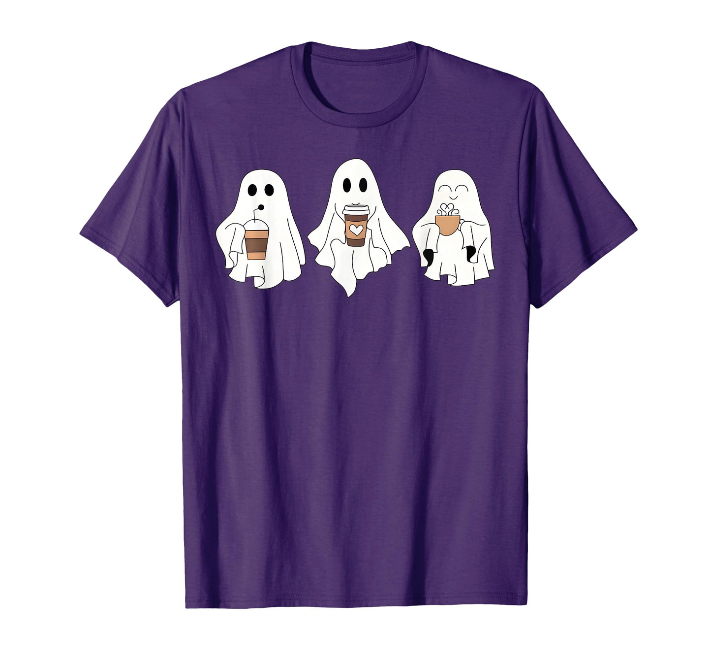 Cute Ghost Drinking Coffee Halloween Ghost Ice Coffee Womens T-Shirt