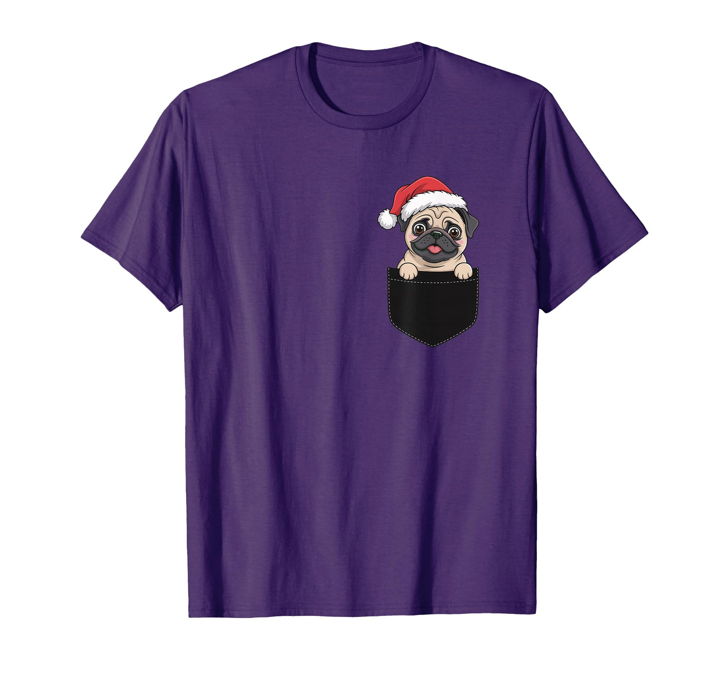 Pug Pocket, Christmas Pug in a Pocket, Pug Santa hat T-Shirt
