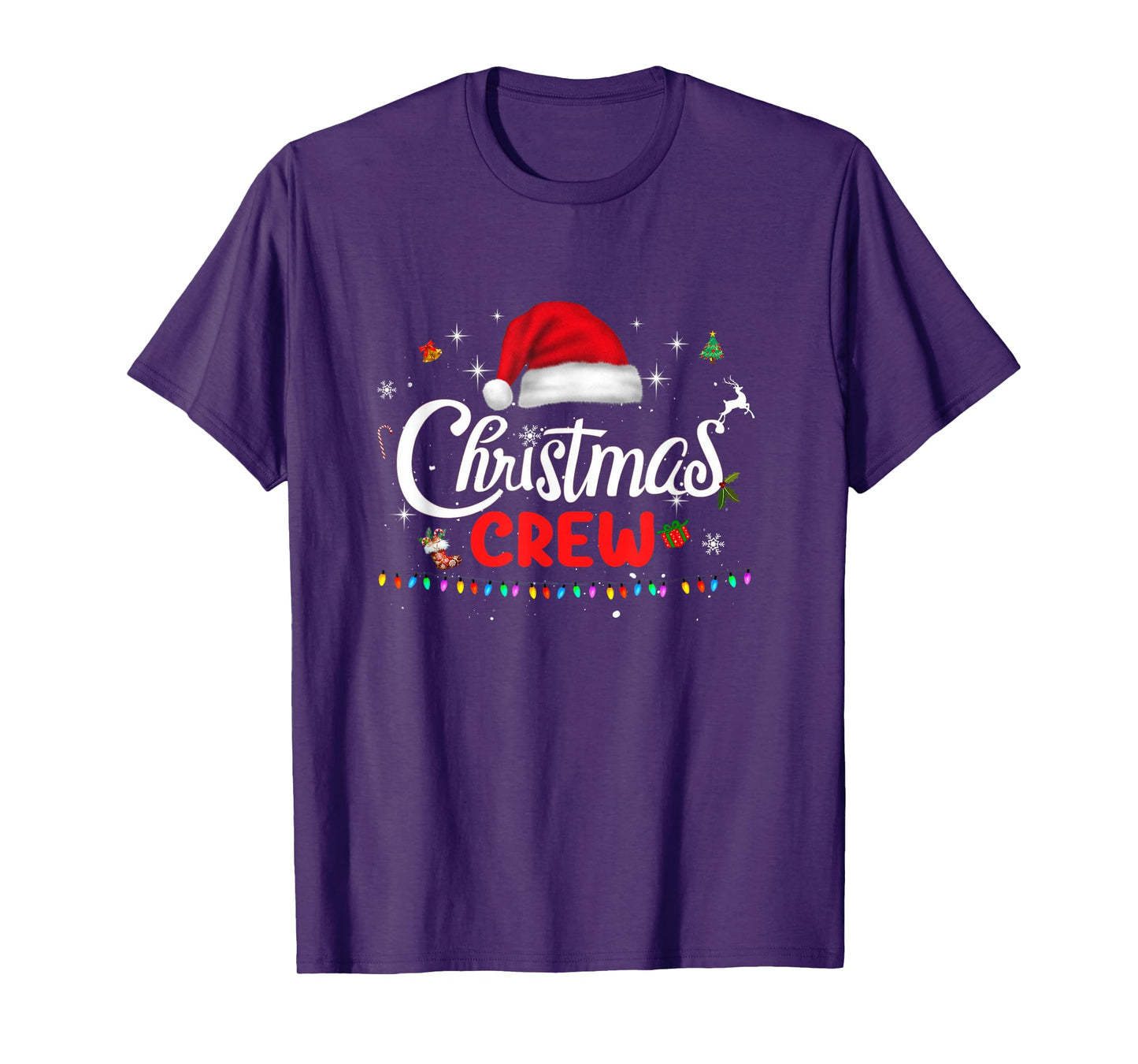 Cute Family Christmas Crew Santa Hat Matching Pajama Lights T-Shirt