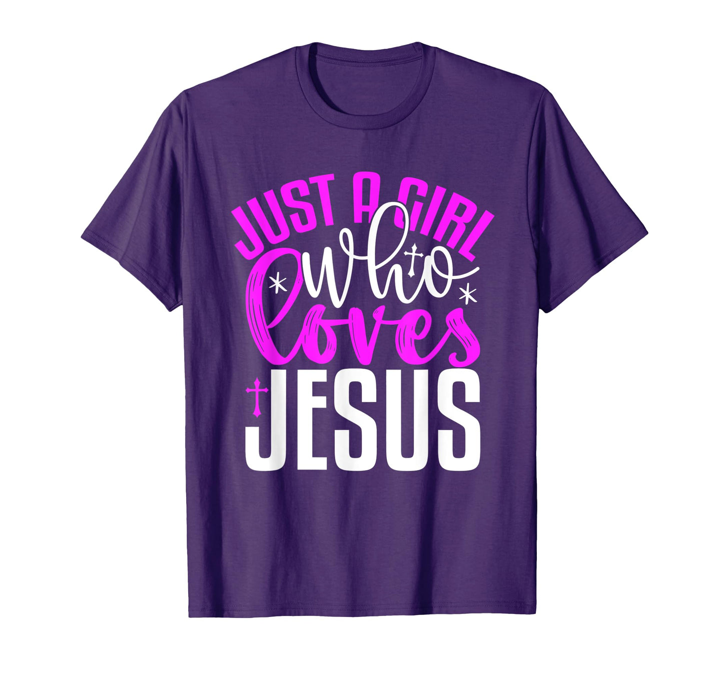 Just A Girl Who Loves Jesus Purple And White T-Shirt