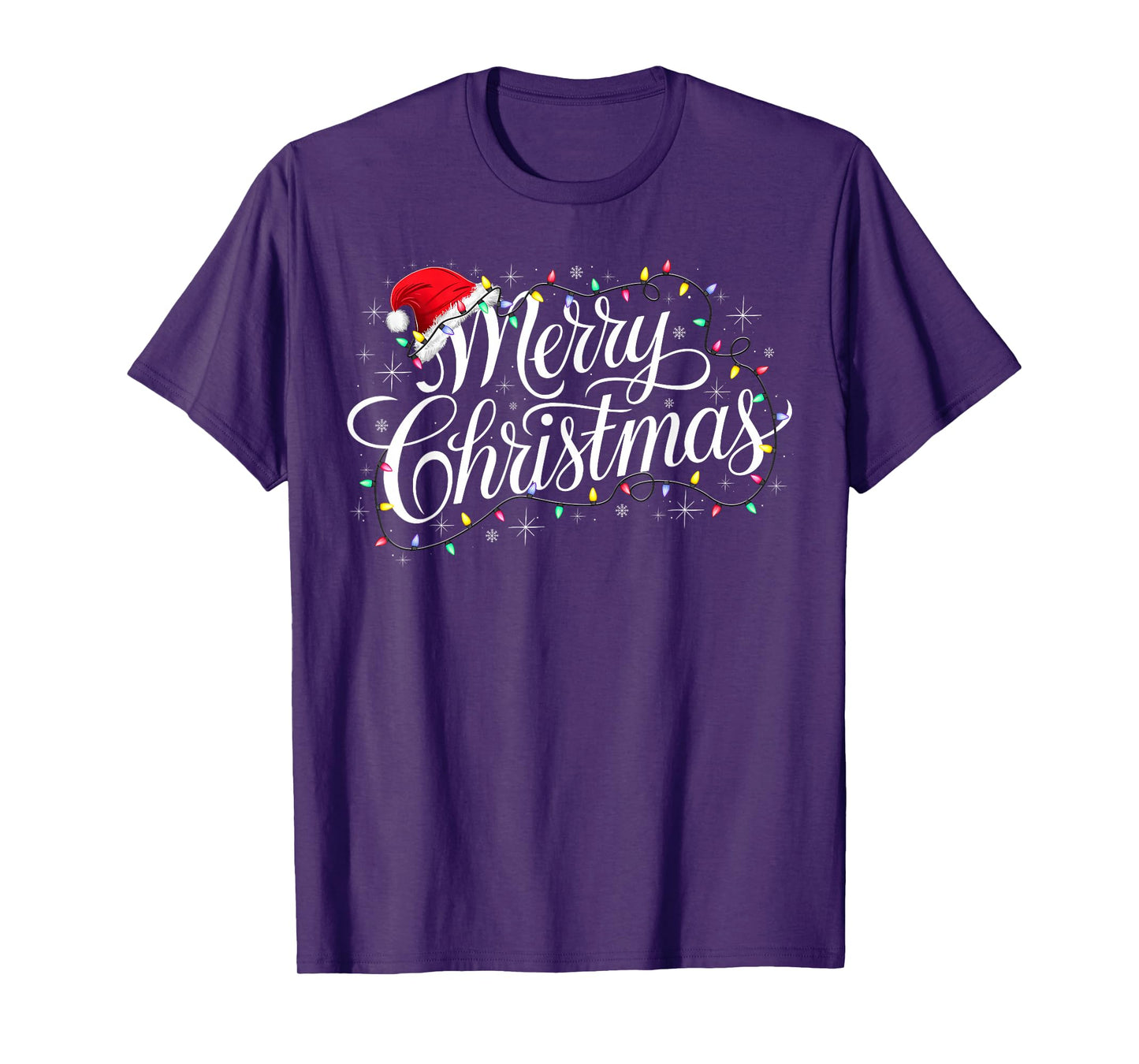 Santa Hat Merry Christmas Xmas Lights Family Pajamas Holiday T-Shirt