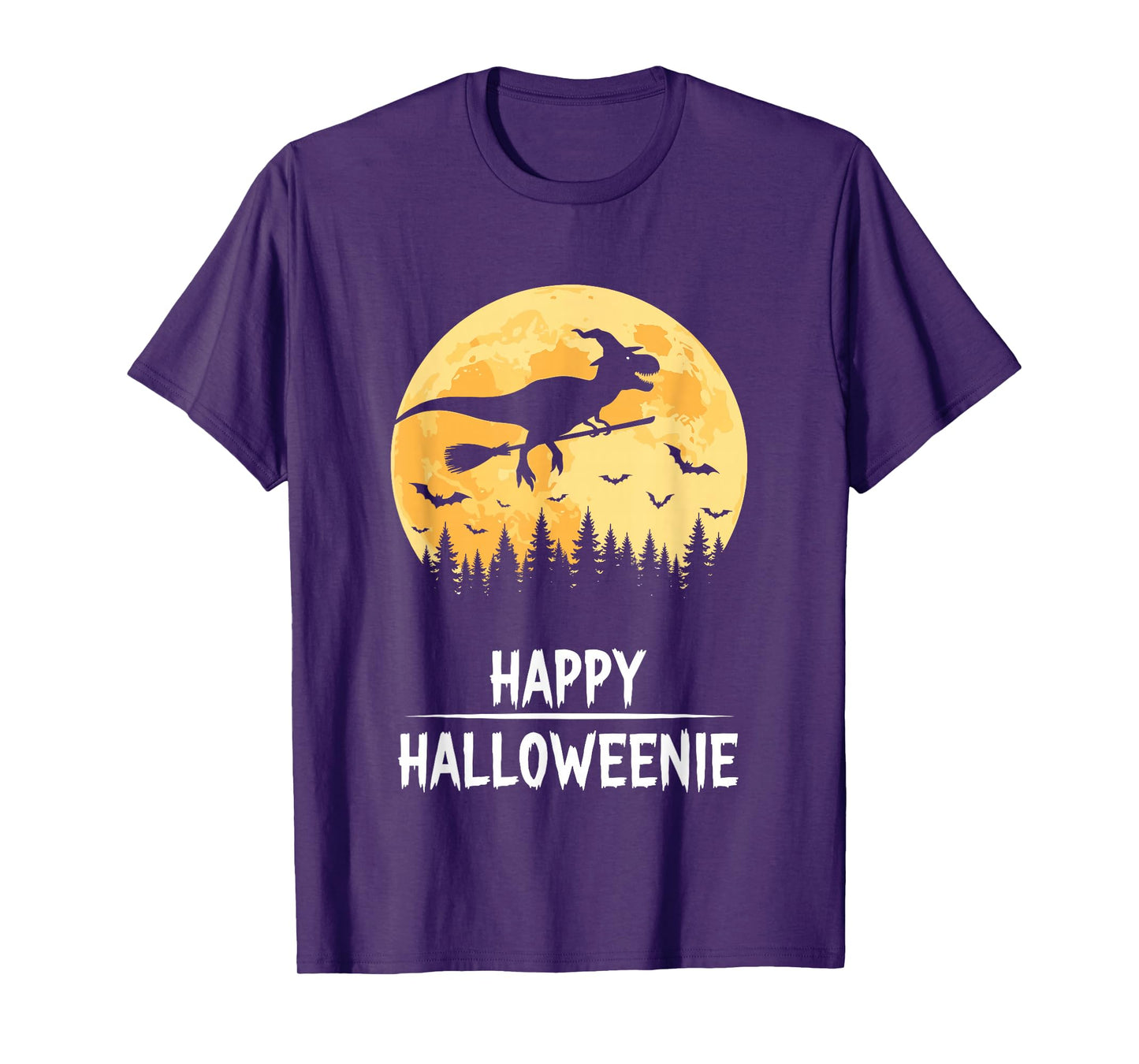 Happy Halloweenie Funny Dinosaur T Rex Flying Witch T-Shirt