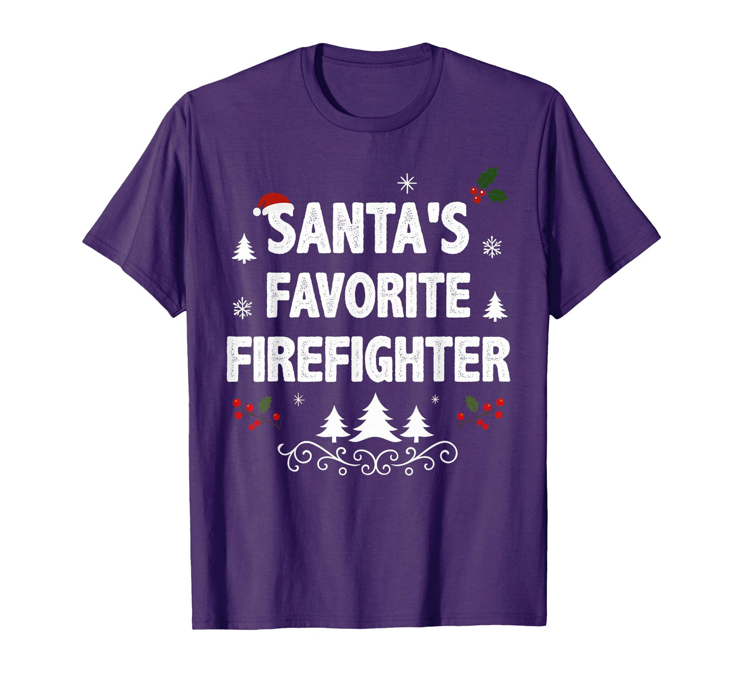 Santa's Favorite Firefighter Funny Holiday Christmas Pajamas T-Shirt