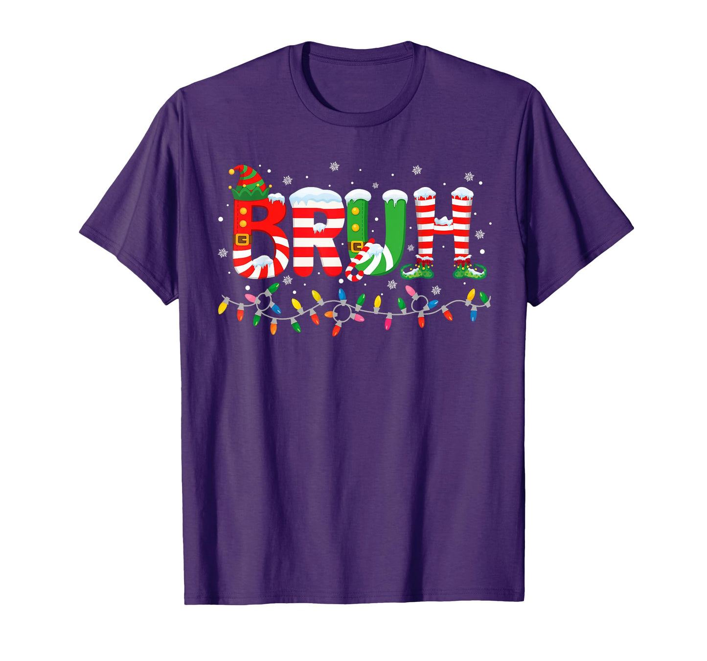 Bruh Elf Squad Merry Christmas Xmas Lights Snowflake Holiday T-Shirt