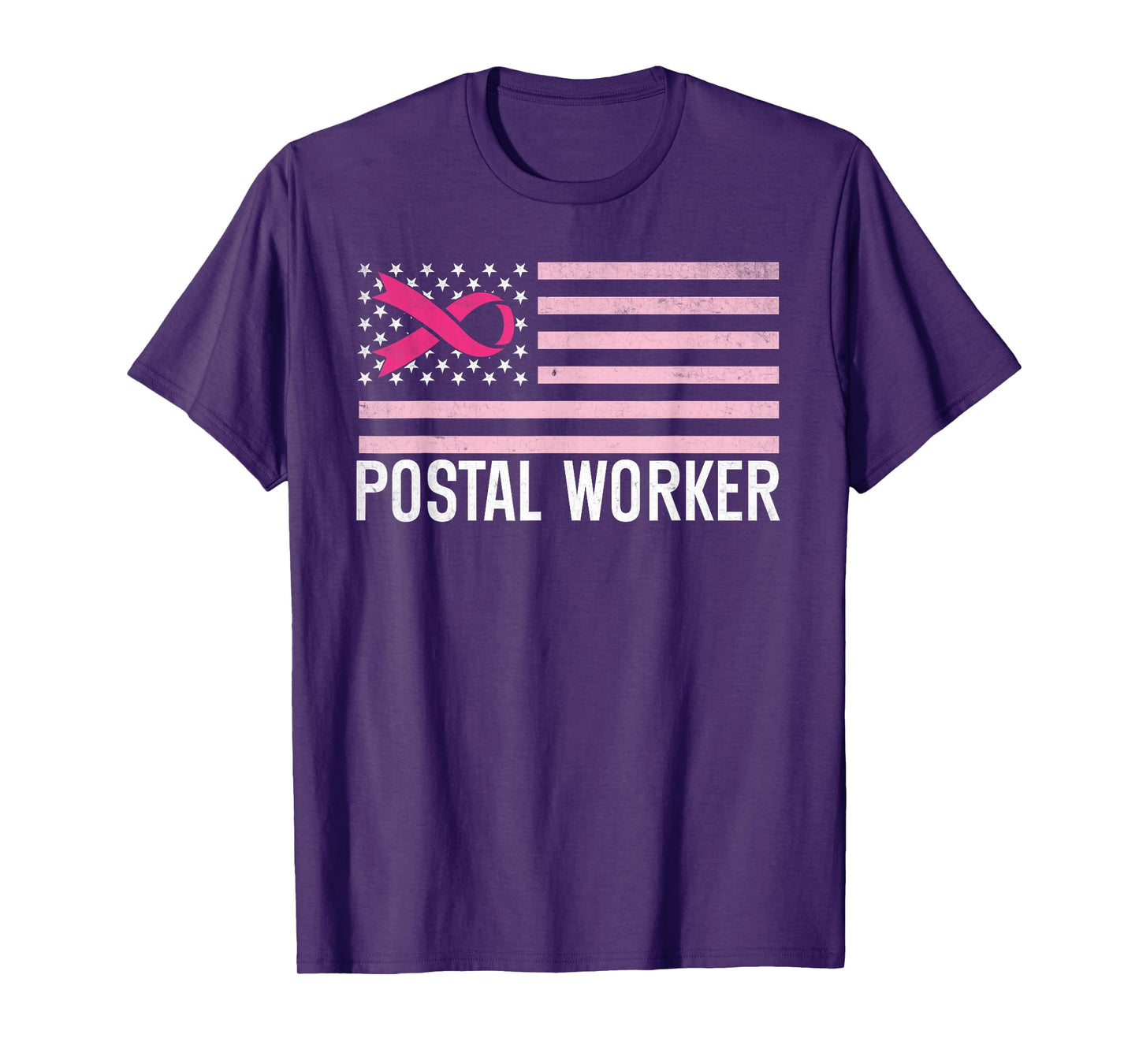 Postal Worker Breast Cancer Awareness Pink Ribbon us flag T-Shirt