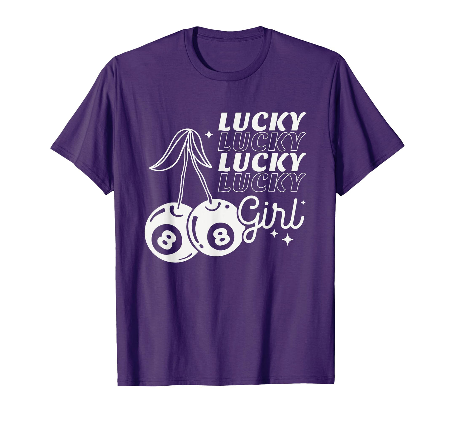 Lucky Girl Retro 8-Ball Cherries Valentine Women Teens Girls T-Shirt