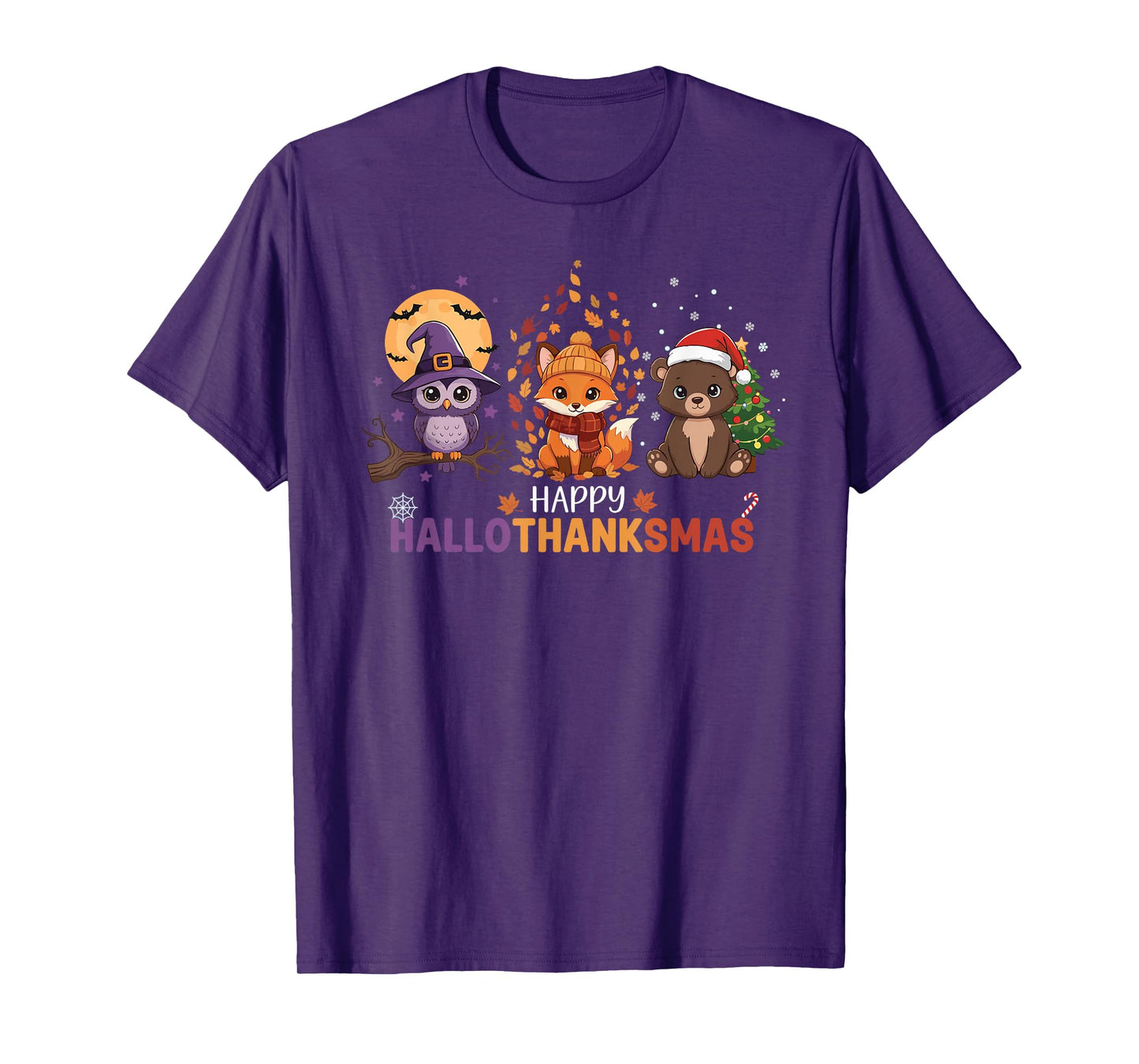 Happy Hallothanksmas Cute Halloween Thanksgiving Christmas T-Shirt