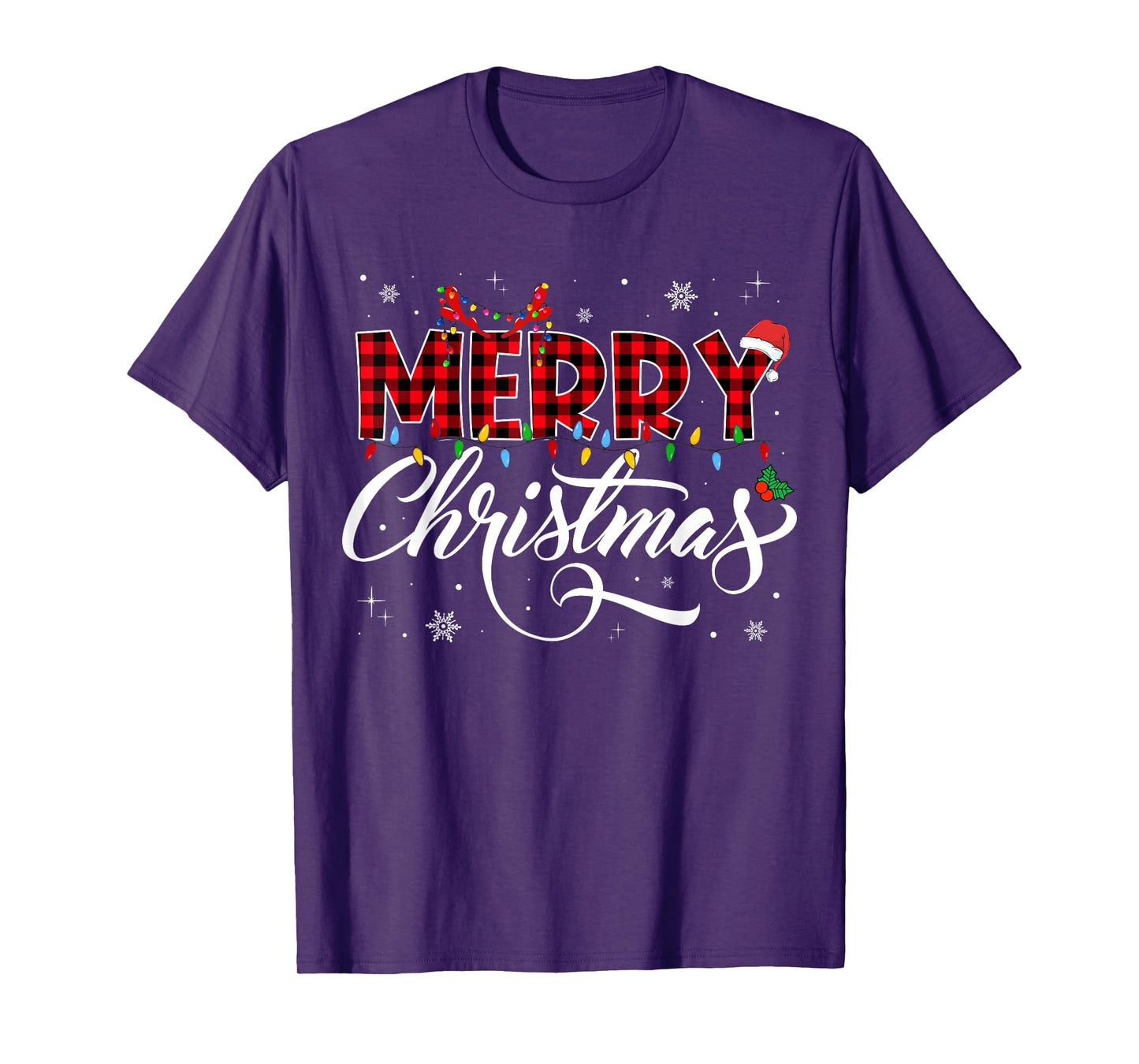 Merry Christmas Lights Santa Hat Xmas Family Matching Pajama T-Shirt