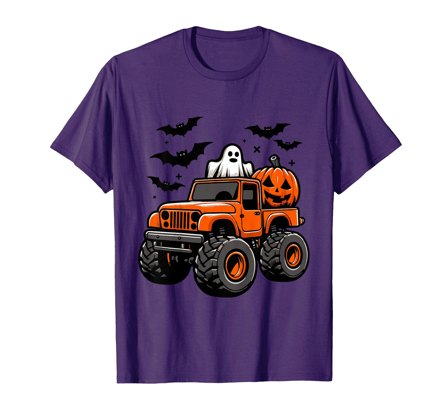 Kids Monster Truck Ghost Pumpkin Halloween Costume T-Shirt