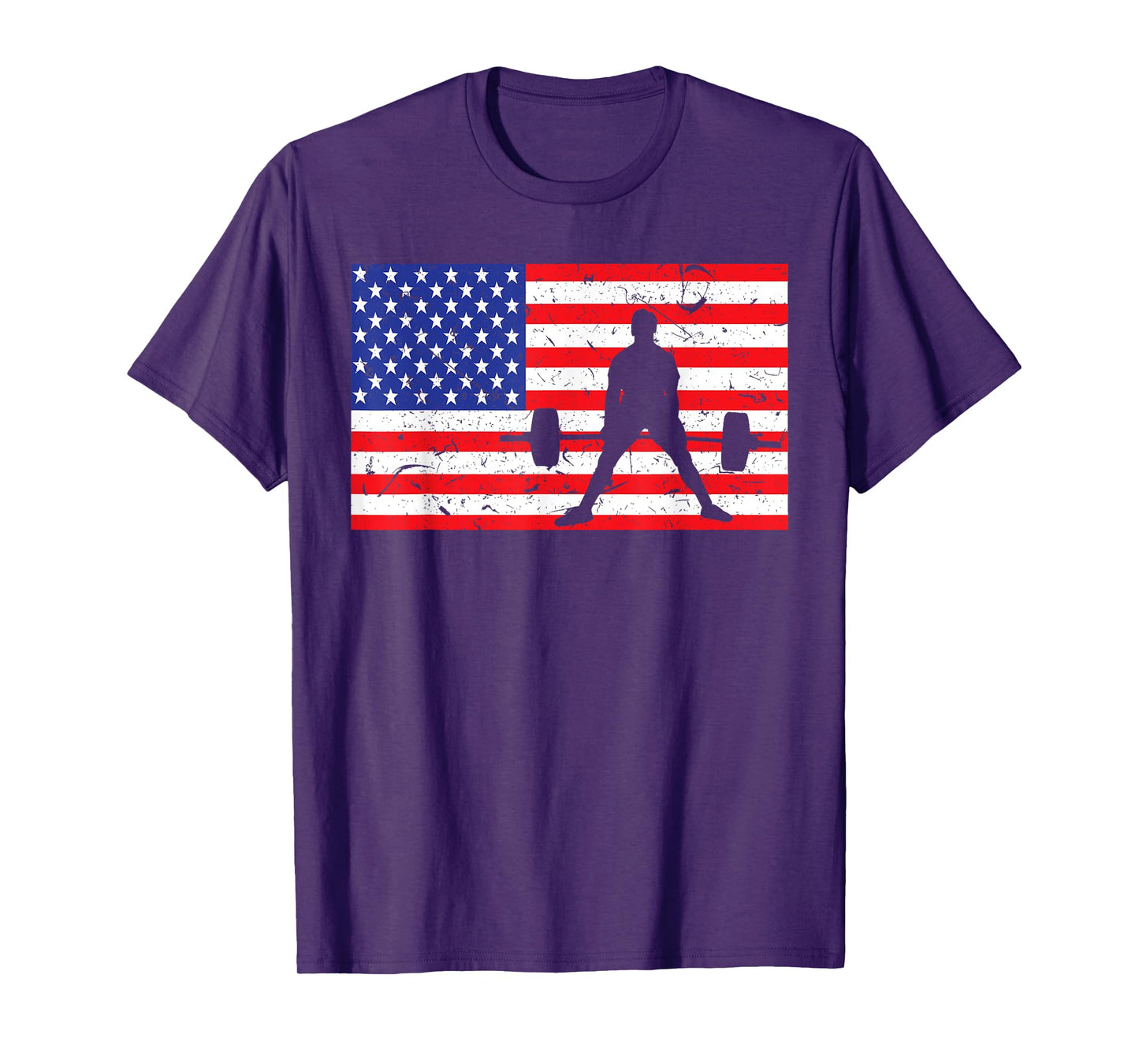 Distressed Powerlifting USA American Flag Vintage Weightlift T-Shirt