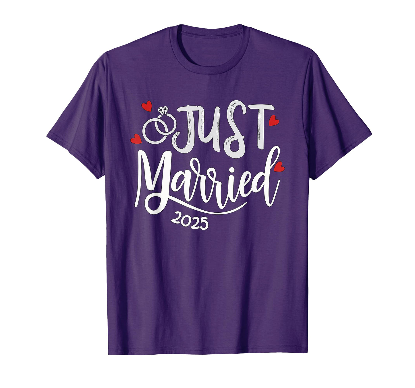 Just Married 2025 - Bride & Groom Wedding Rings & Hearts T-Shirt